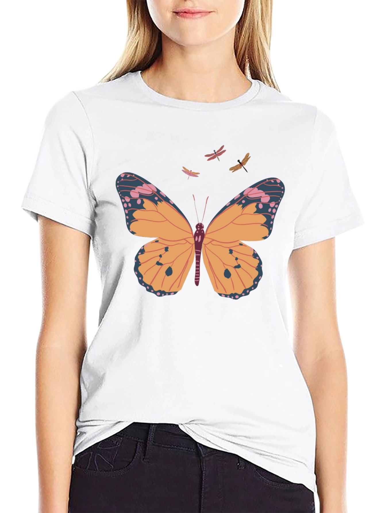 Butterfly Print Crew Neck T-Shirt