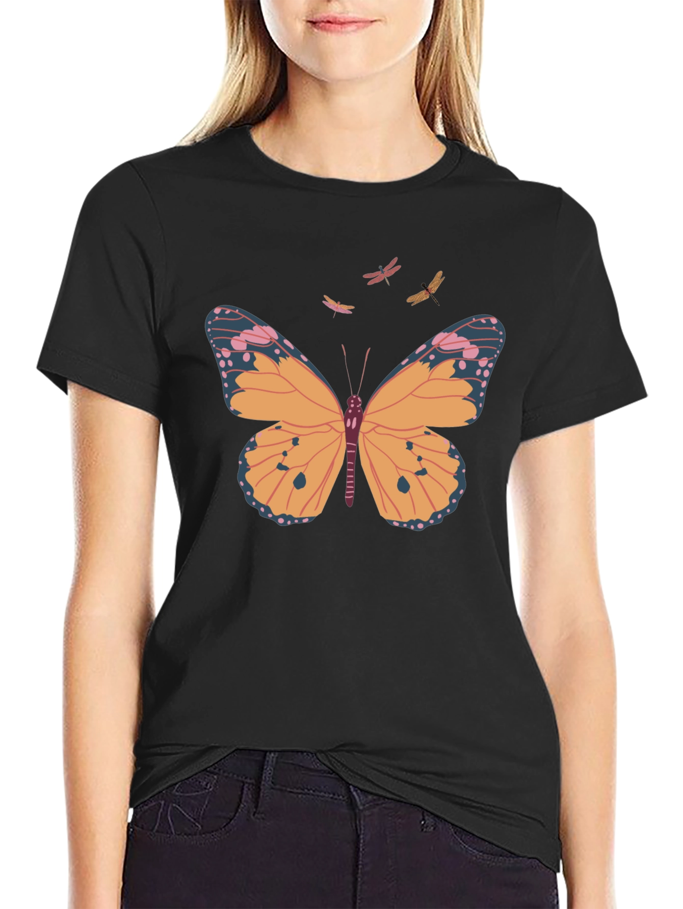 Butterfly Print Crew Neck T-Shirt