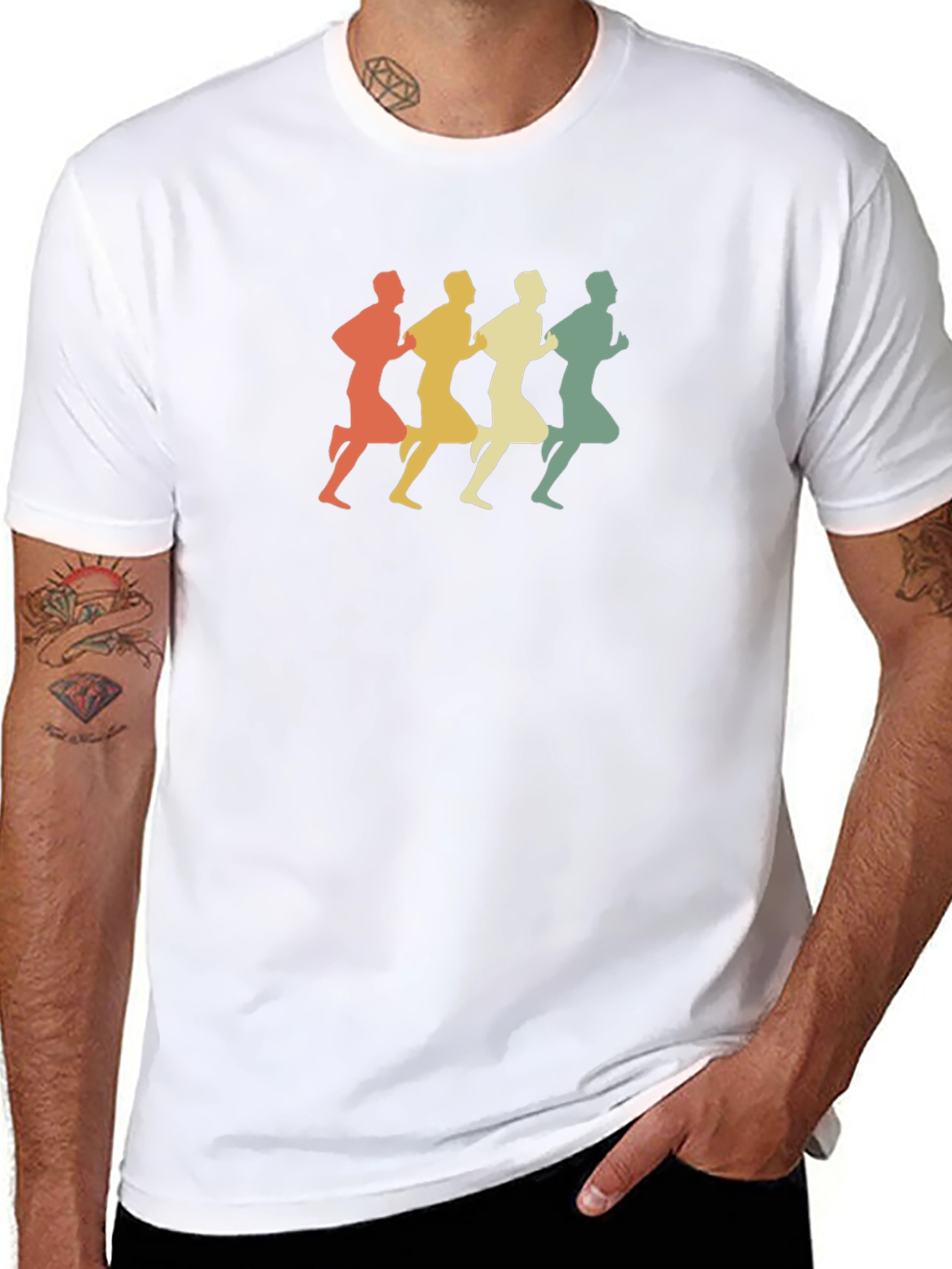 Retro Runner Graphic Tee - Black Cotton Blend T-Shirt