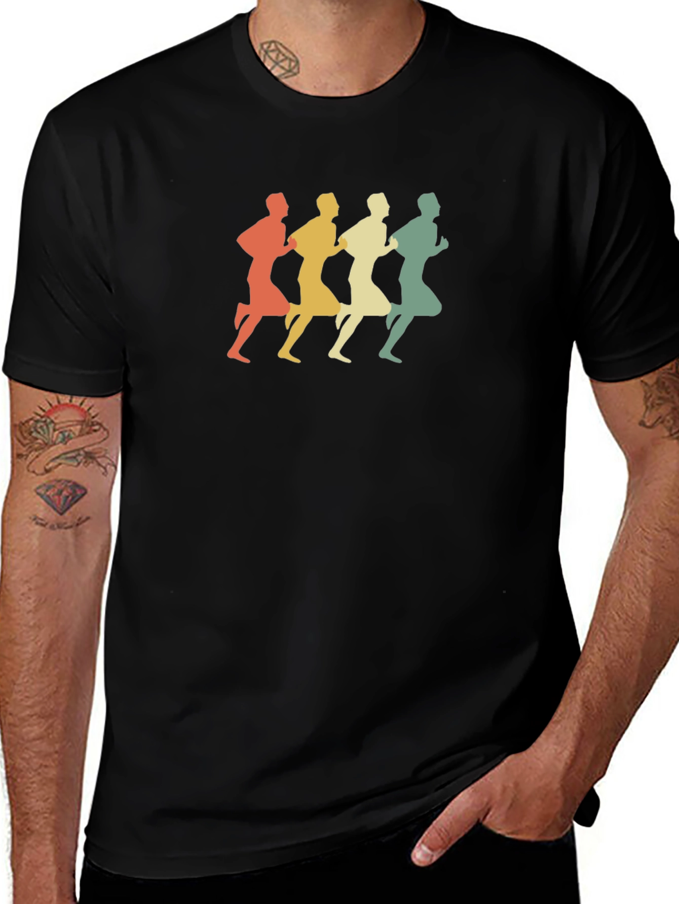 Retro Runner Graphic Tee - Black Cotton Blend T-Shirt