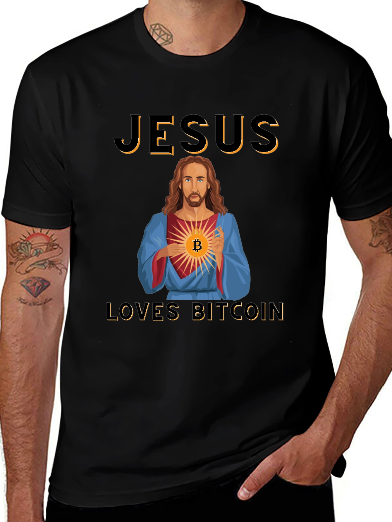 Jesus Loves Bitcoin Graphic T-Shirt Crypto Black