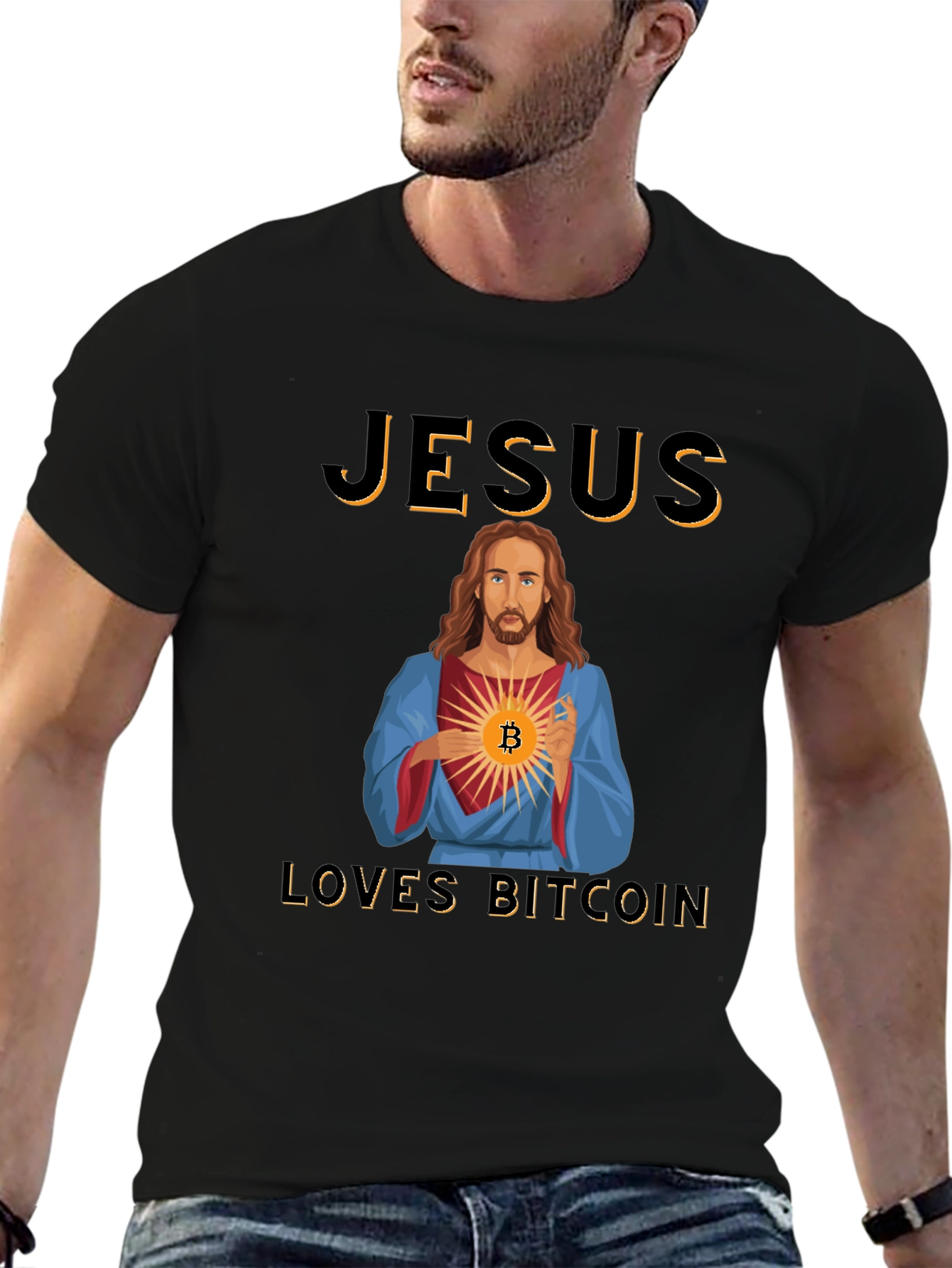 Jesus Loves Bitcoin Graphic T-Shirt Crypto Black