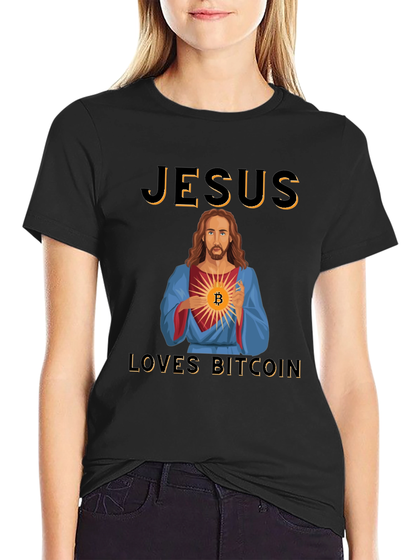 Jesus Loves Bitcoin Graphic T-Shirt Crypto Black