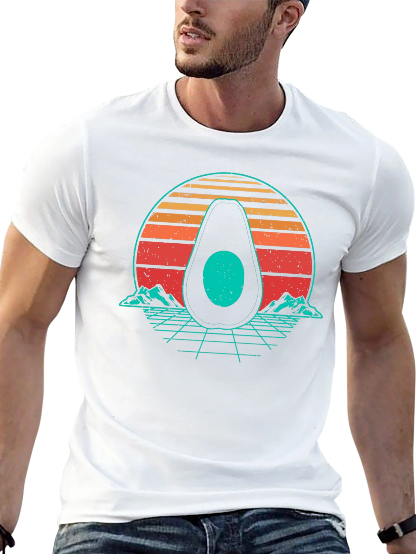 Retro Avocado Graphic Tee - Black Cotton Shirt