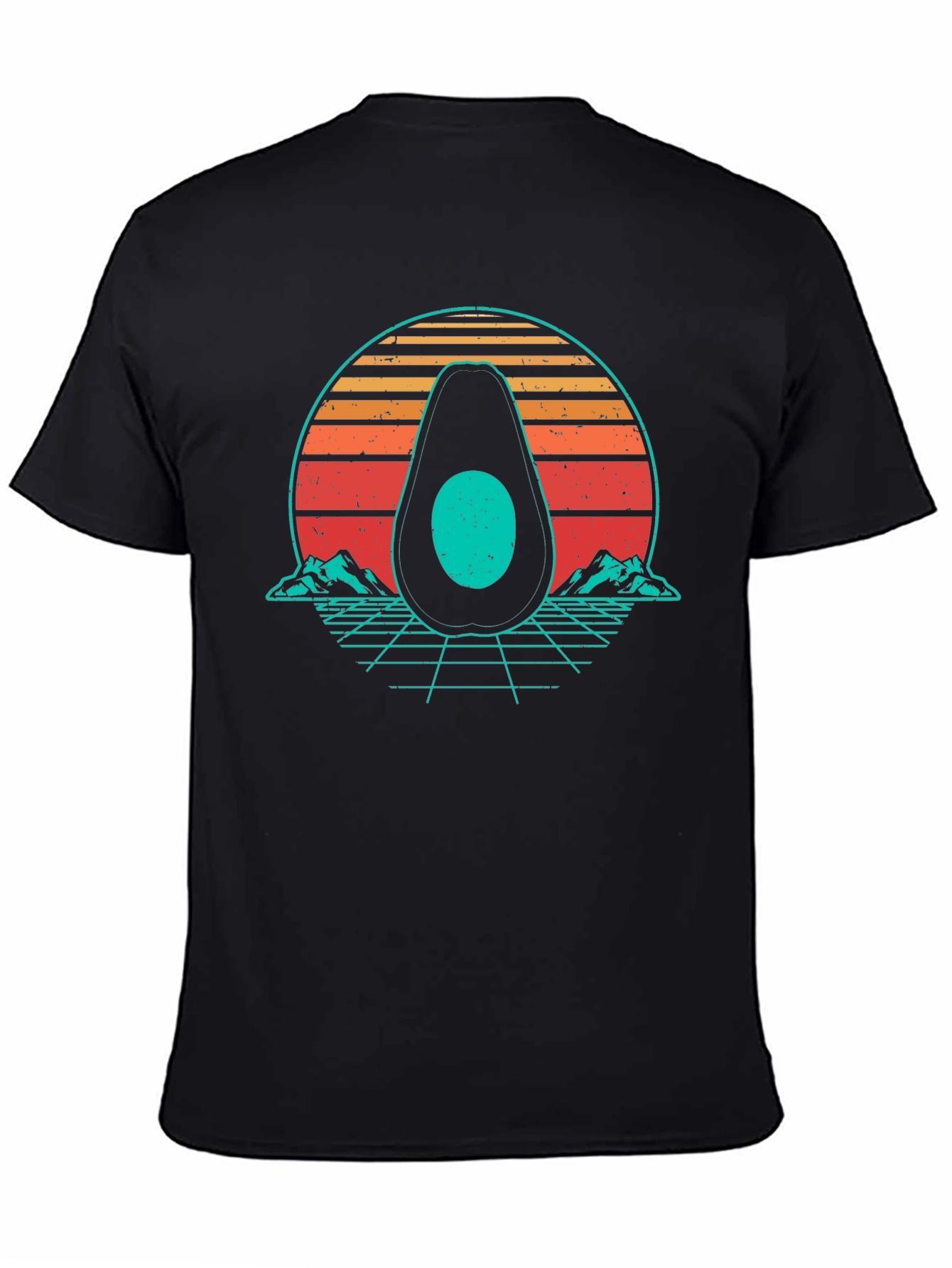 Retro Avocado Graphic Tee - Black Cotton Shirt