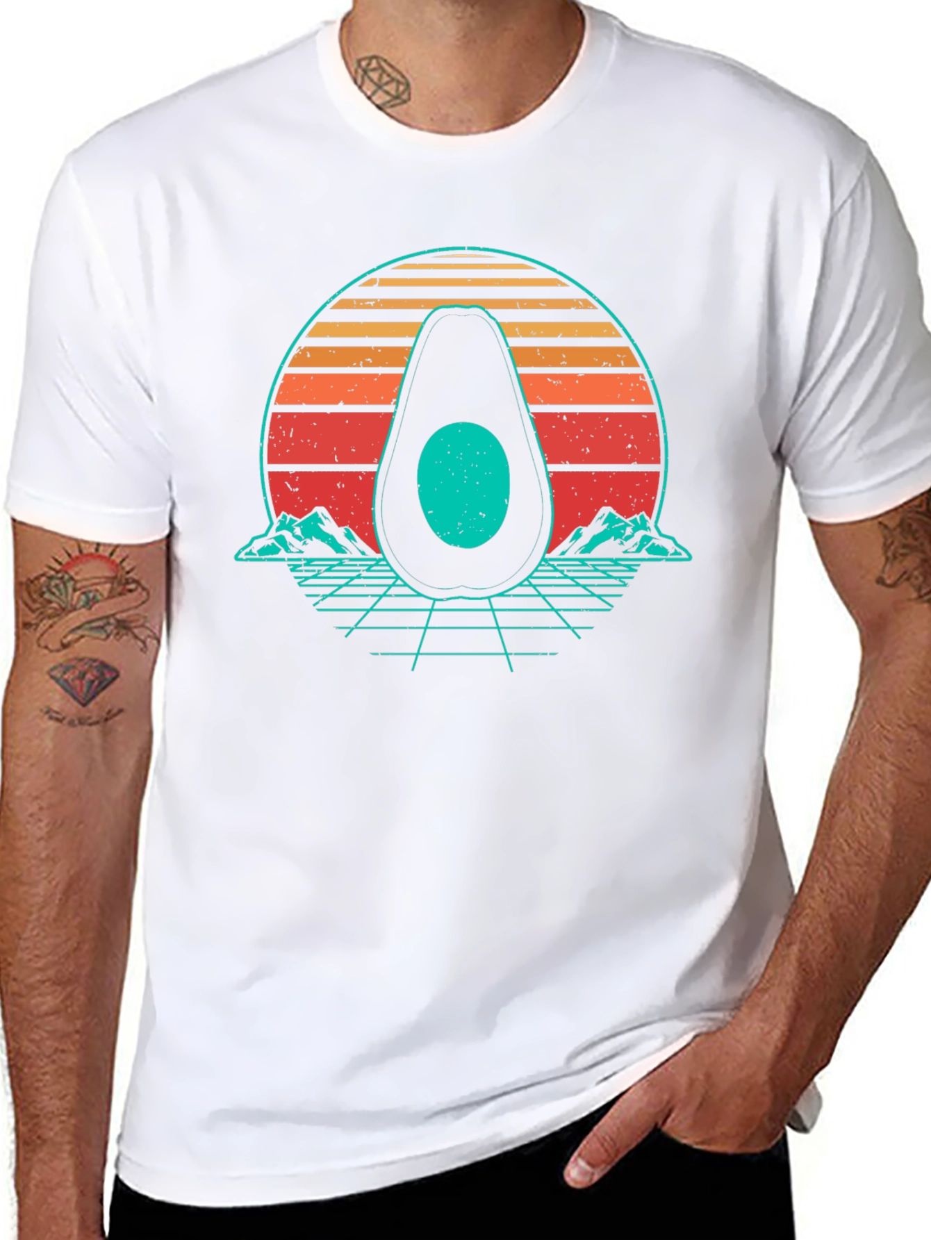 Retro Avocado Graphic Tee - Black Cotton Shirt