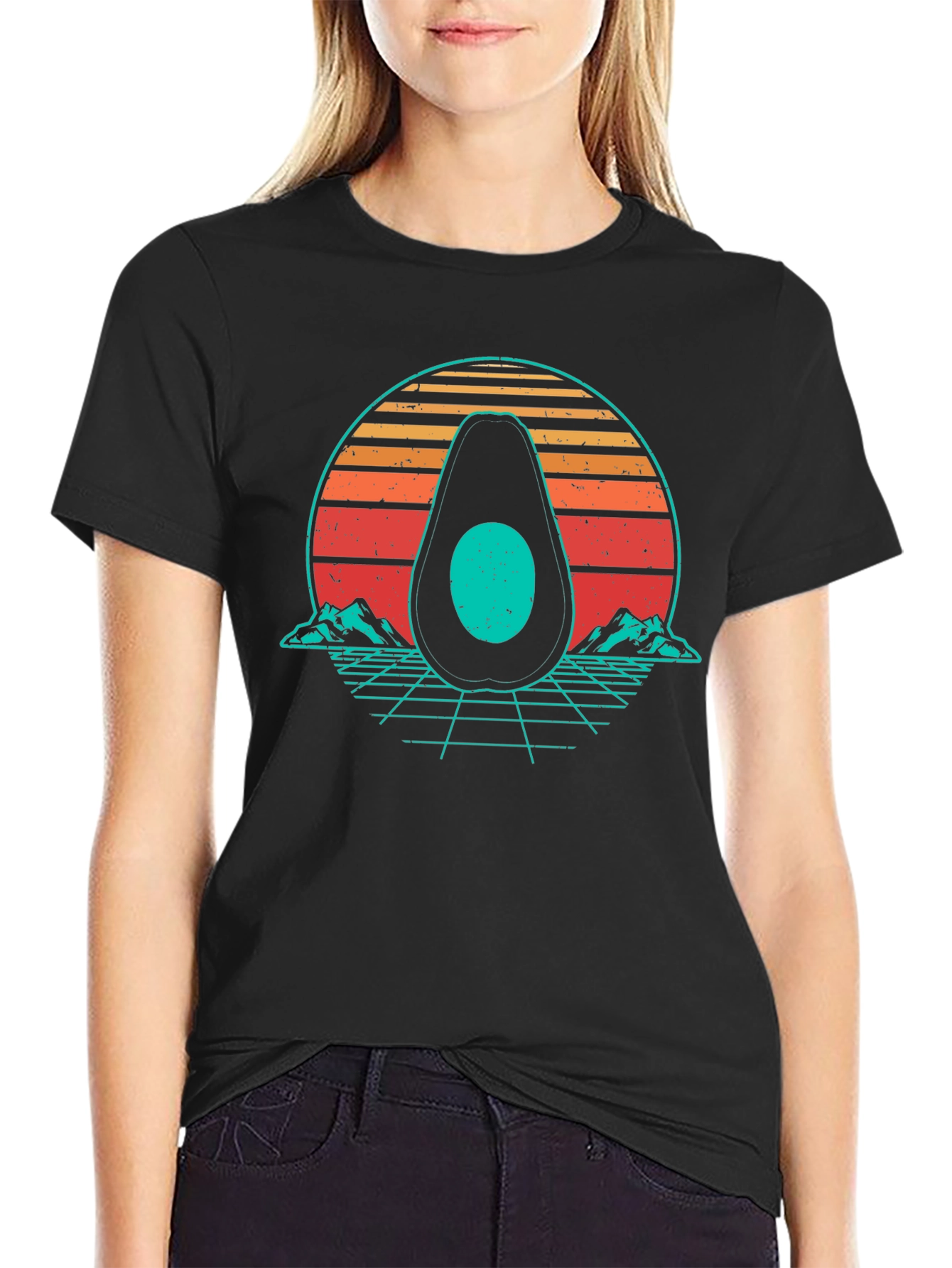 Retro Avocado Graphic Tee - Black Cotton Shirt