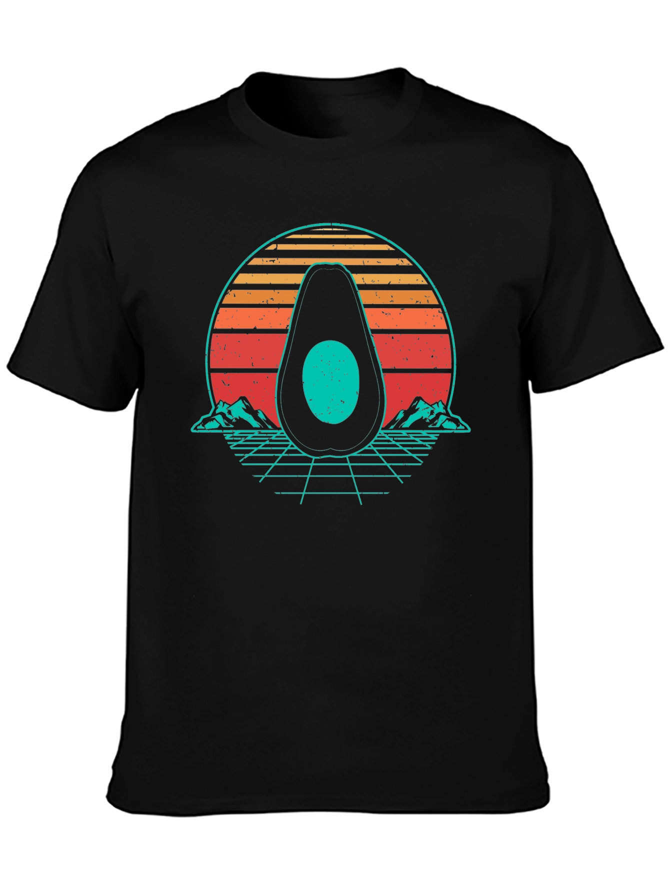Retro Avocado Graphic Tee - Black Cotton Shirt