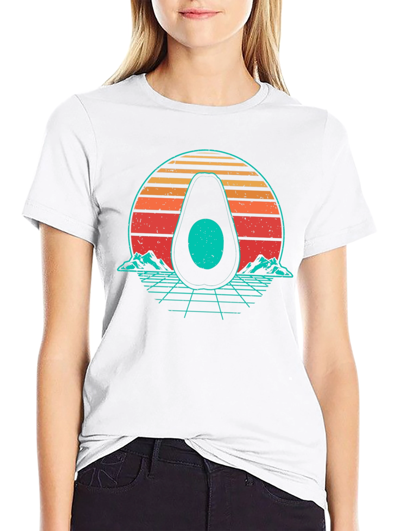 Retro Avocado Graphic Tee - Black Cotton Shirt