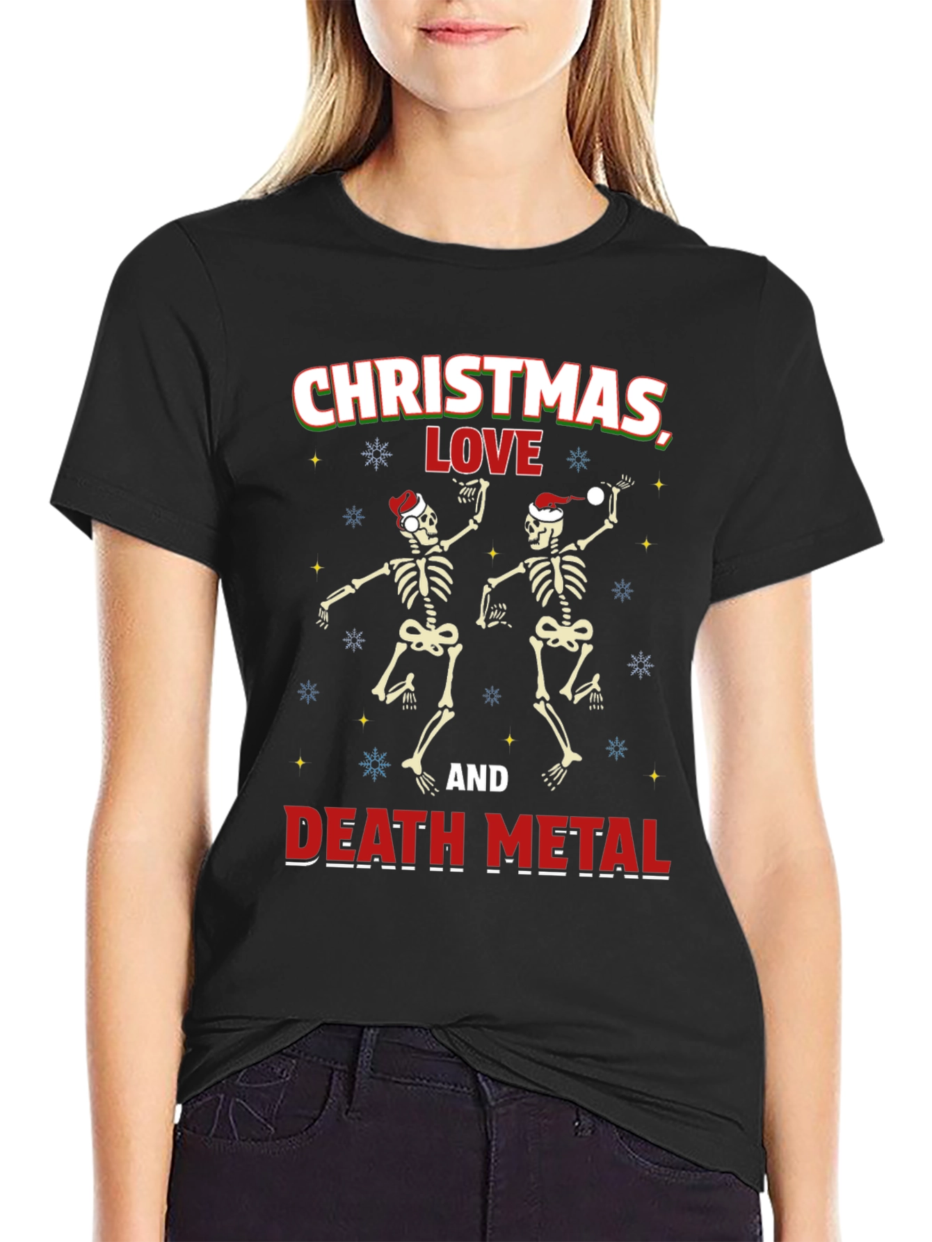 Christmas Love and Death Metal Skeleton T-Shirt