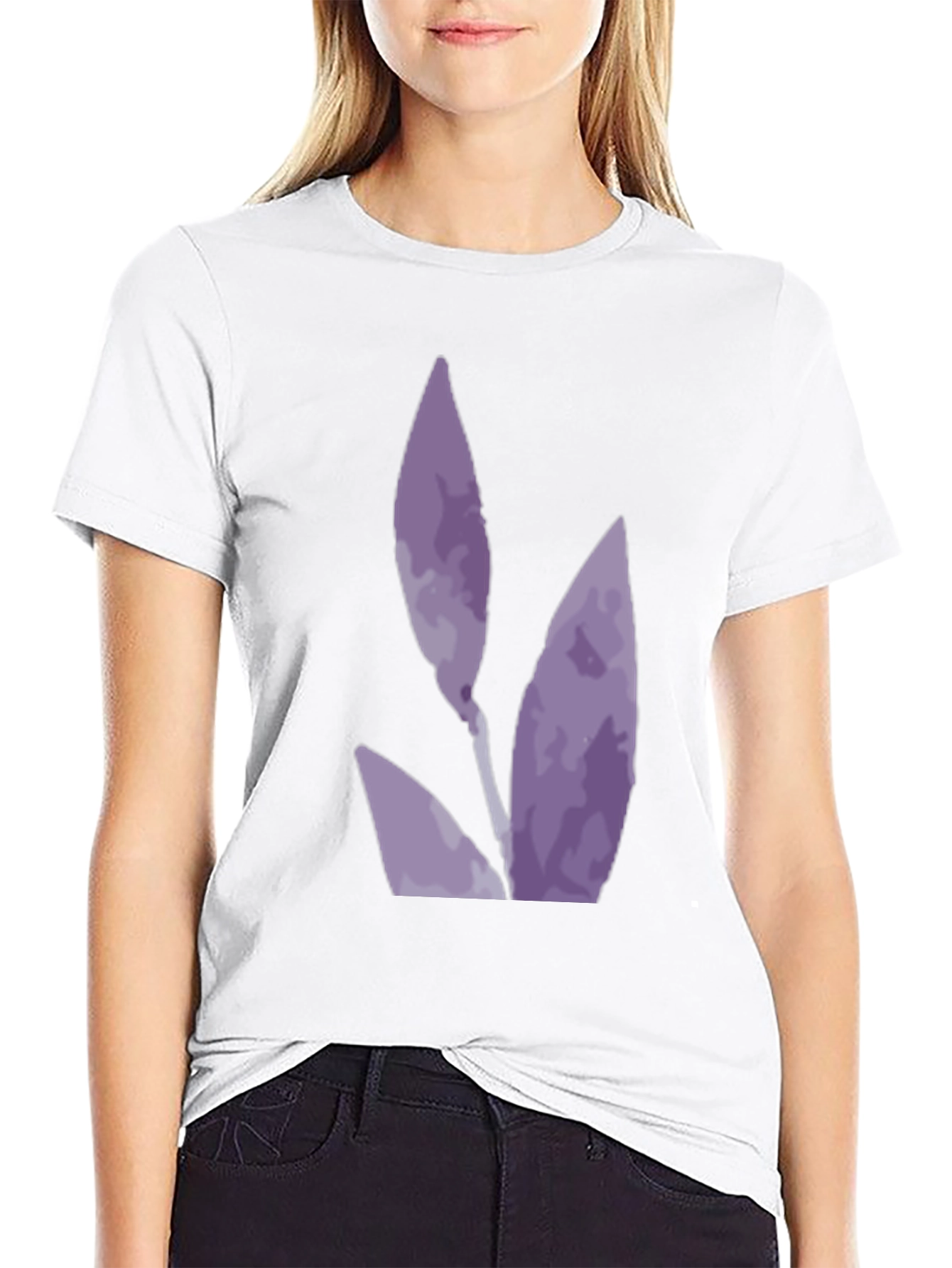 Black T-Shirt with Abstract Purple Floral Design