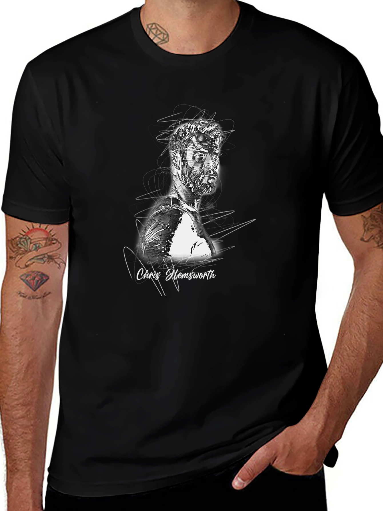 Chris Hemsworth Sketch Graphic Tee - Black
