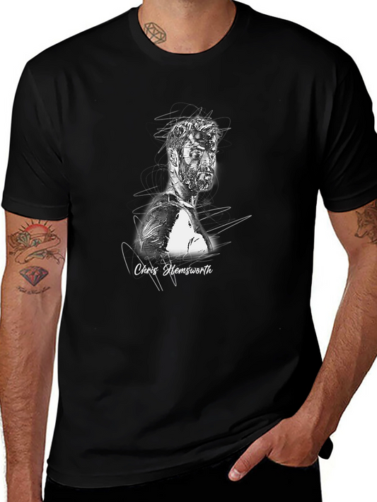 Chris Hemsworth Sketch Graphic Tee - Black