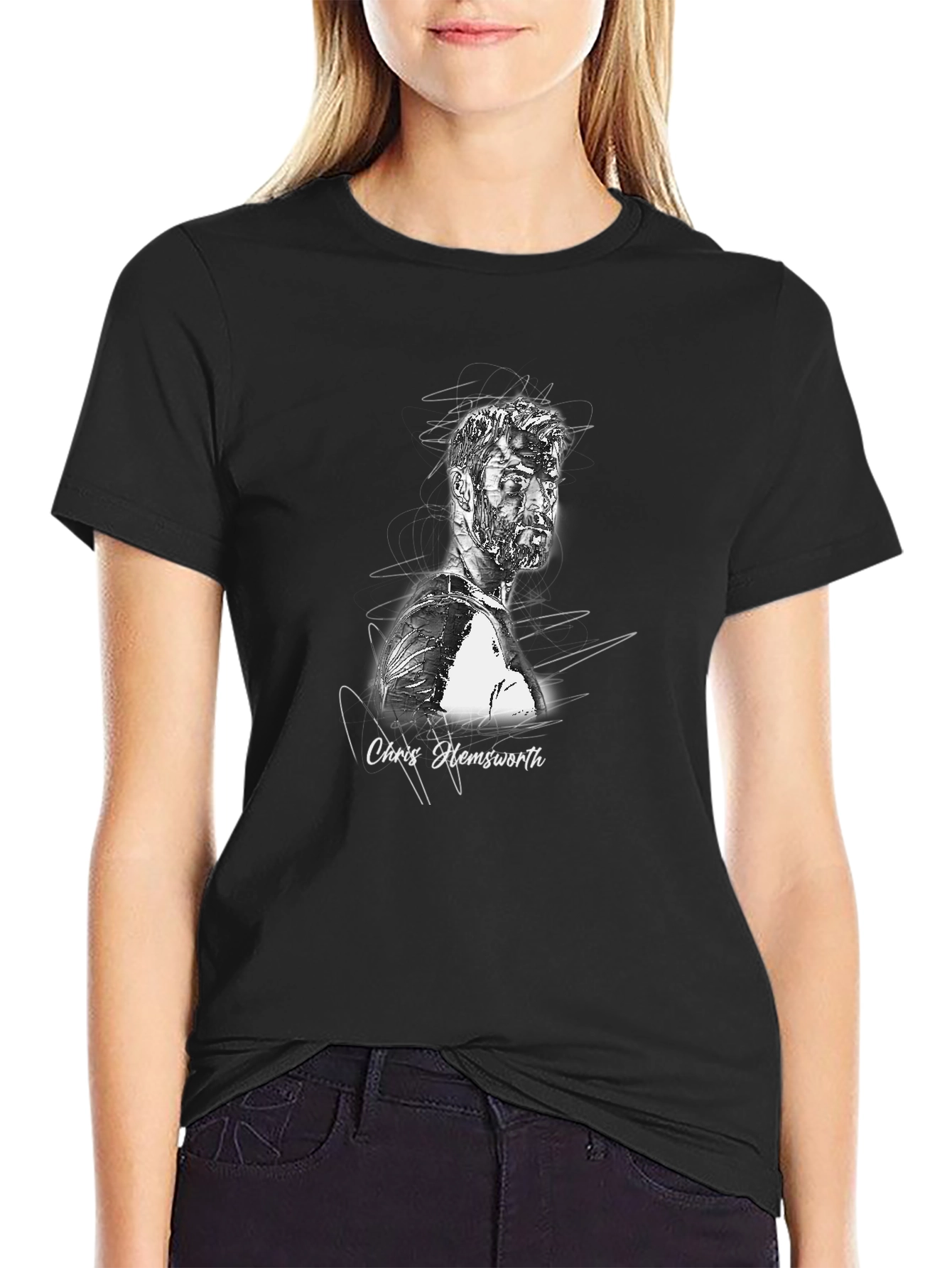 Chris Hemsworth Sketch Graphic Tee - Black