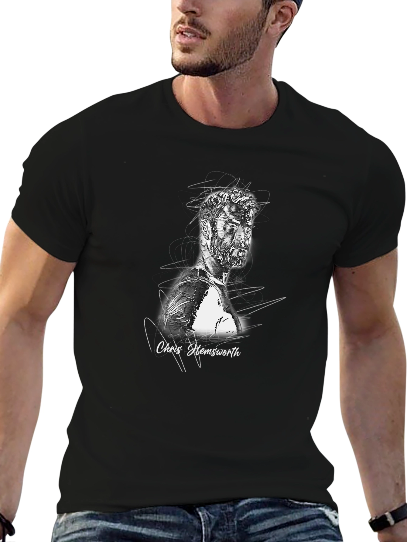 Chris Hemsworth Sketch Graphic Tee - Black