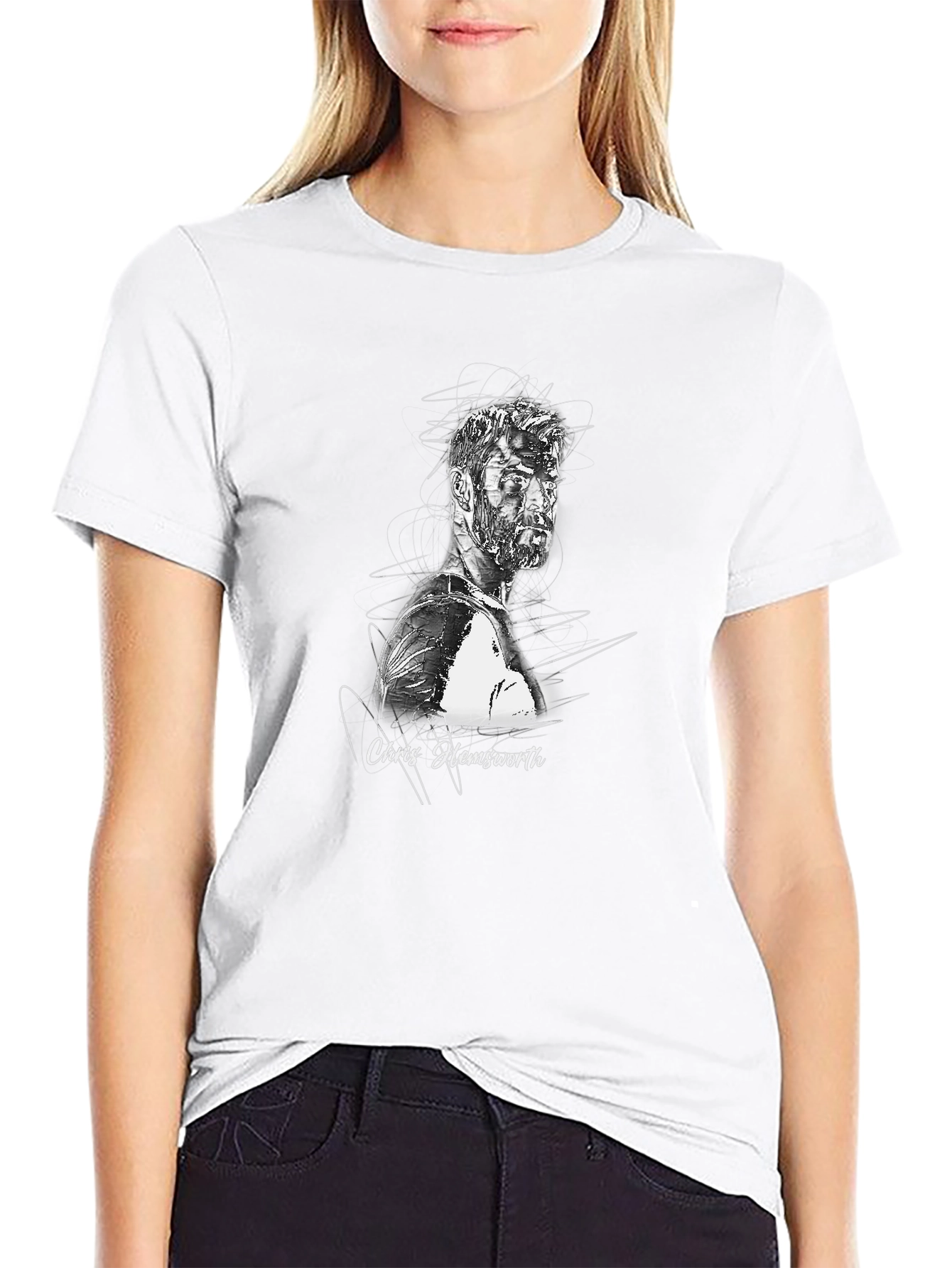 Chris Hemsworth Sketch Graphic Tee - Black