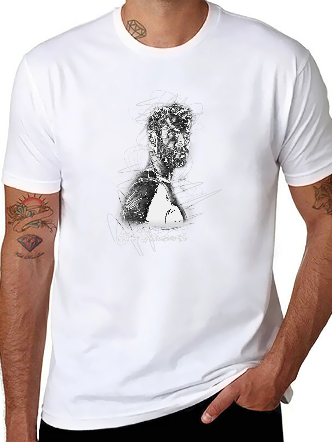 Chris Hemsworth Sketch Graphic Tee - Black