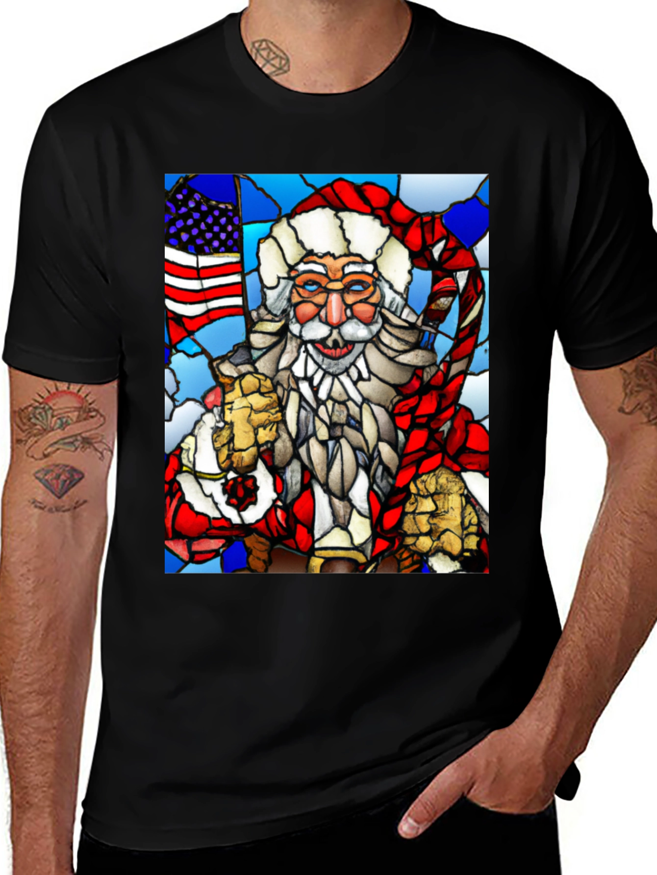 Patriotic Santa Stained Glass T-Shirt