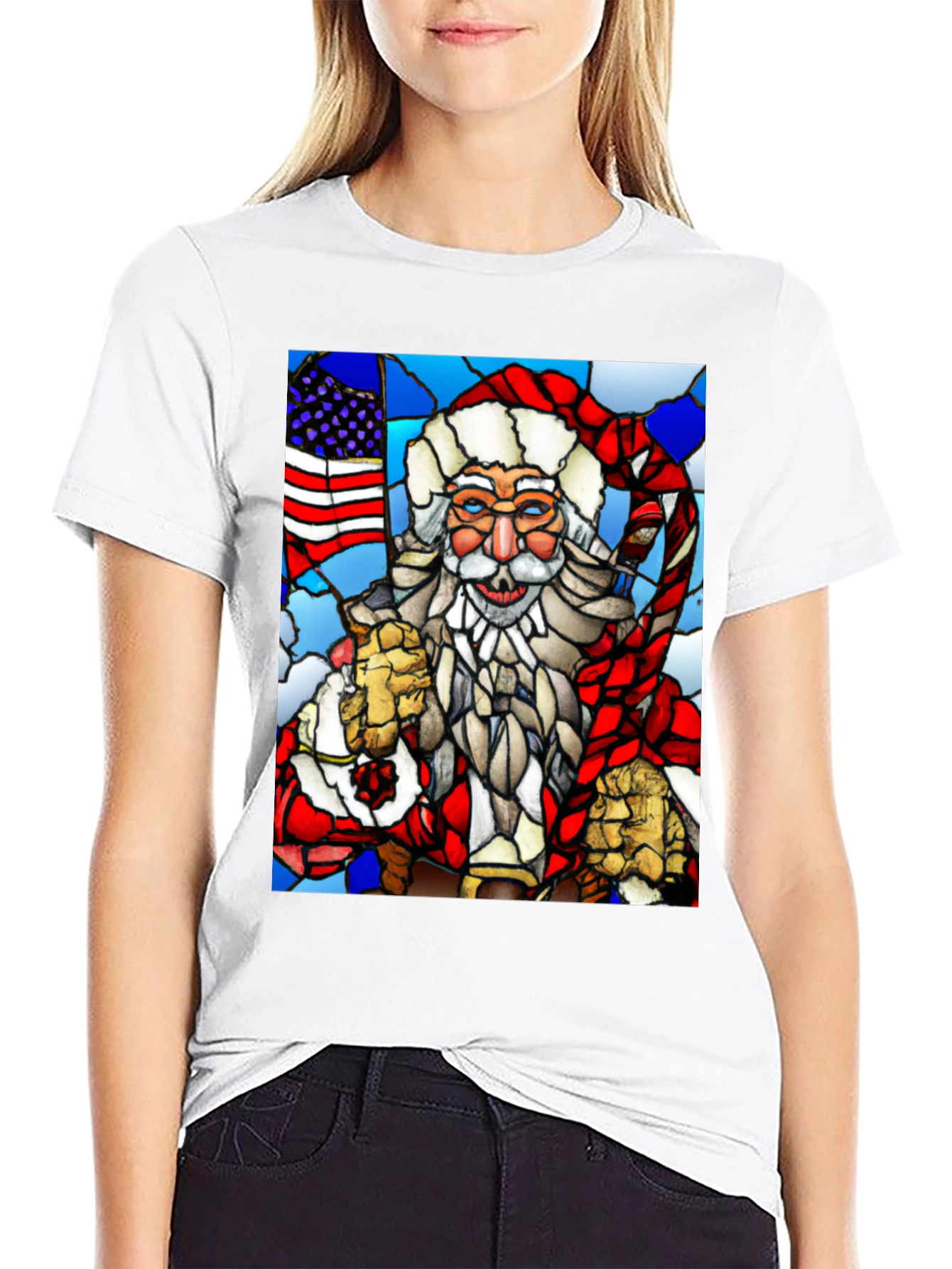 Patriotic Santa Stained Glass T-Shirt