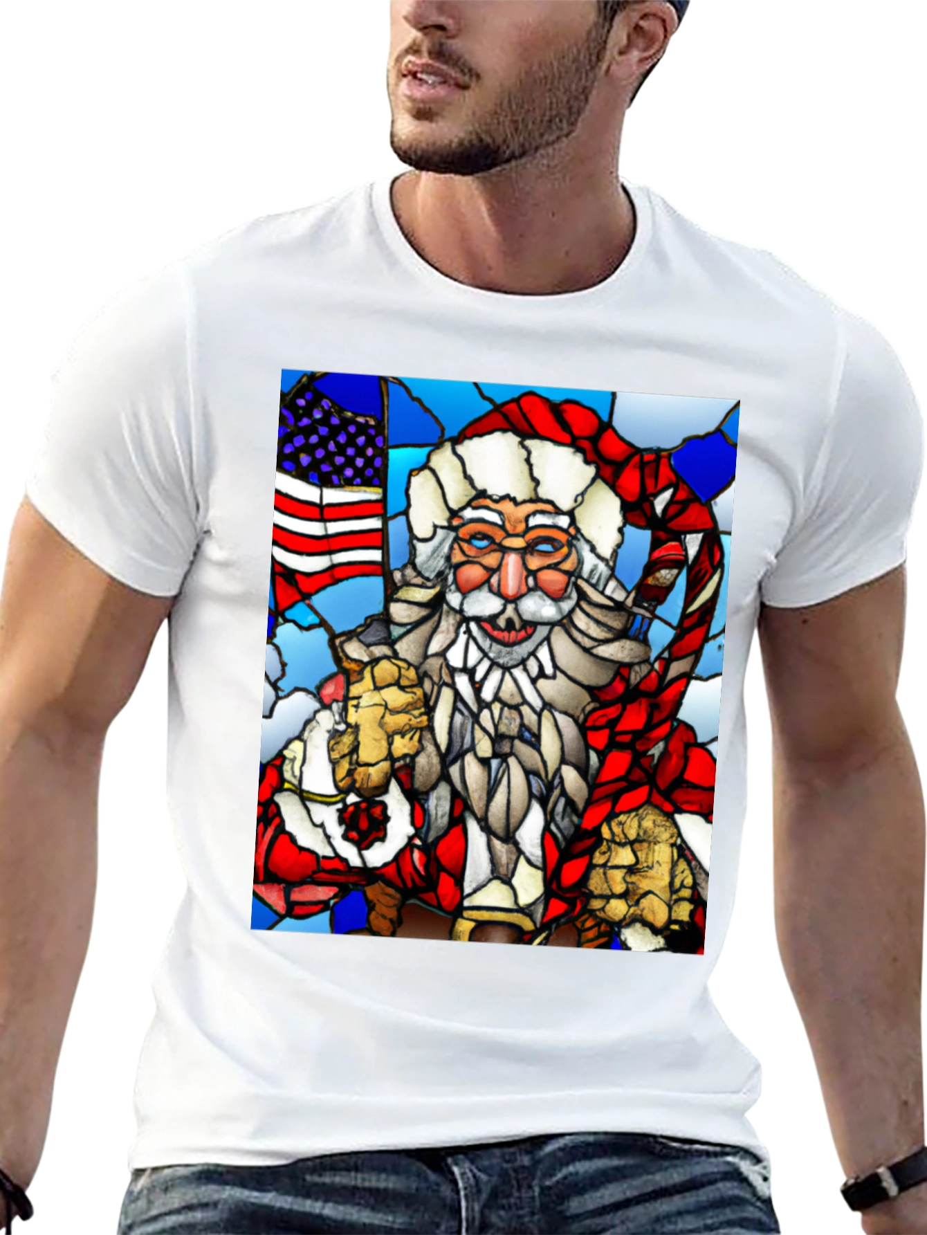 Patriotic Santa Stained Glass T-Shirt