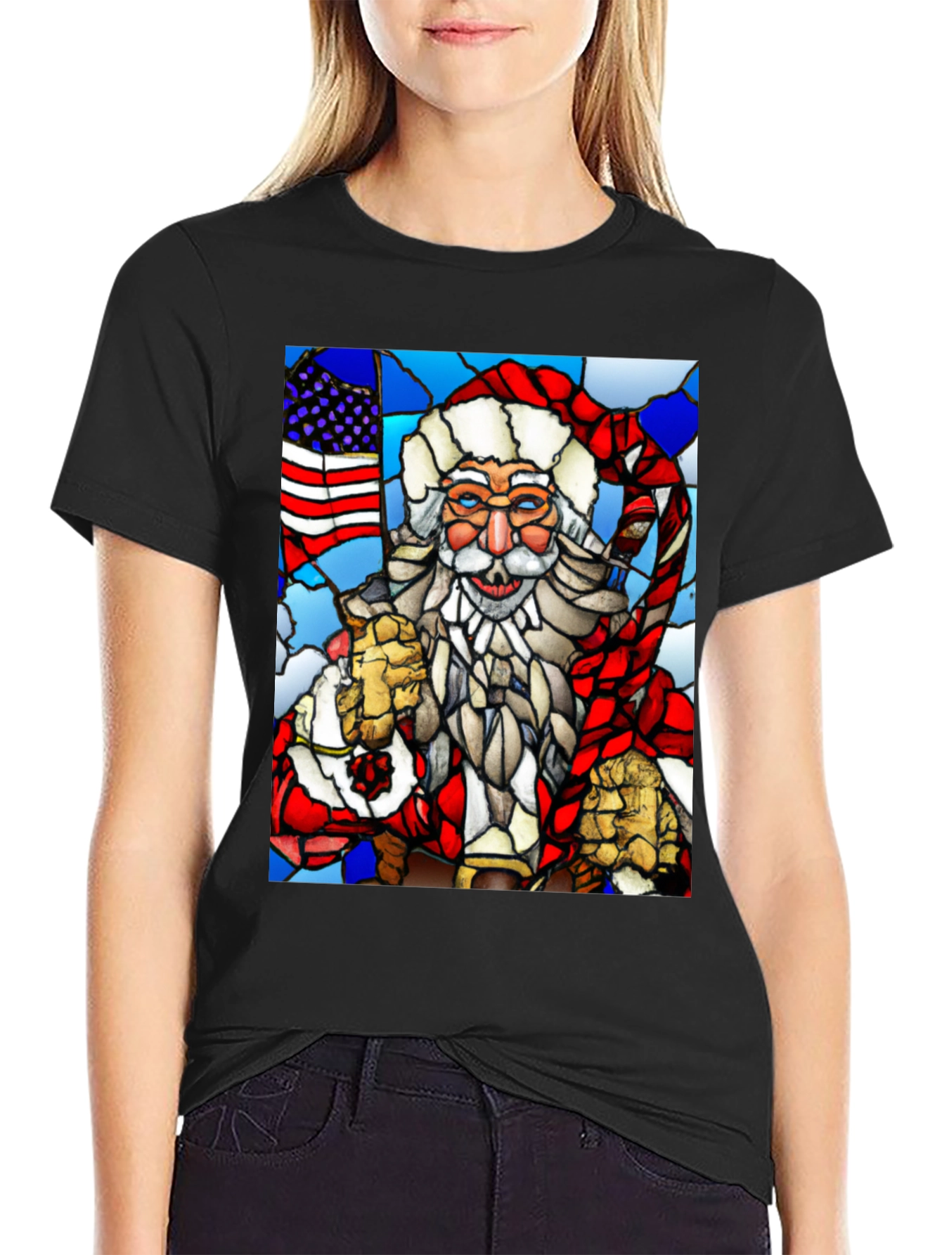Patriotic Santa Stained Glass T-Shirt