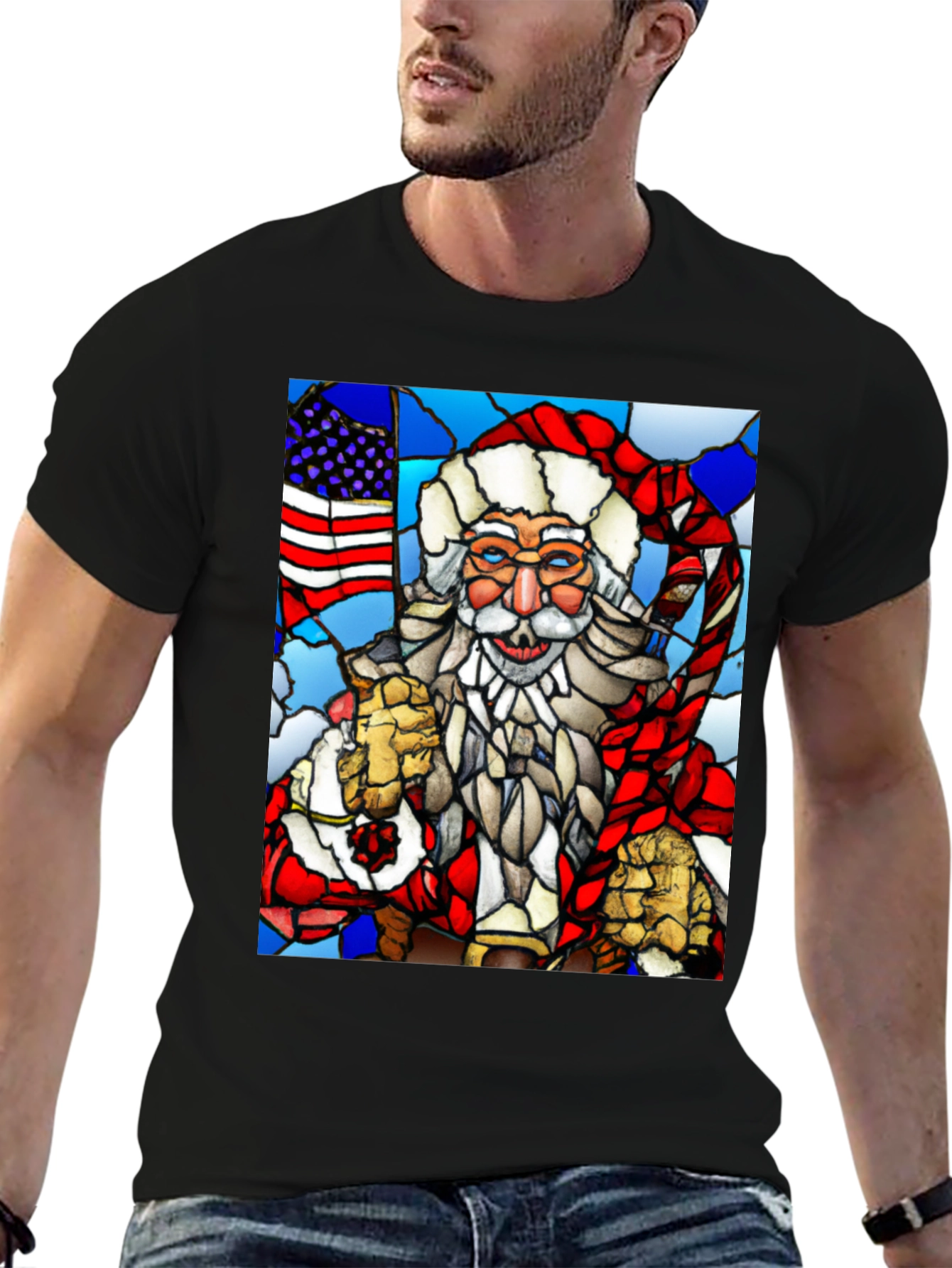 Patriotic Santa Stained Glass T-Shirt