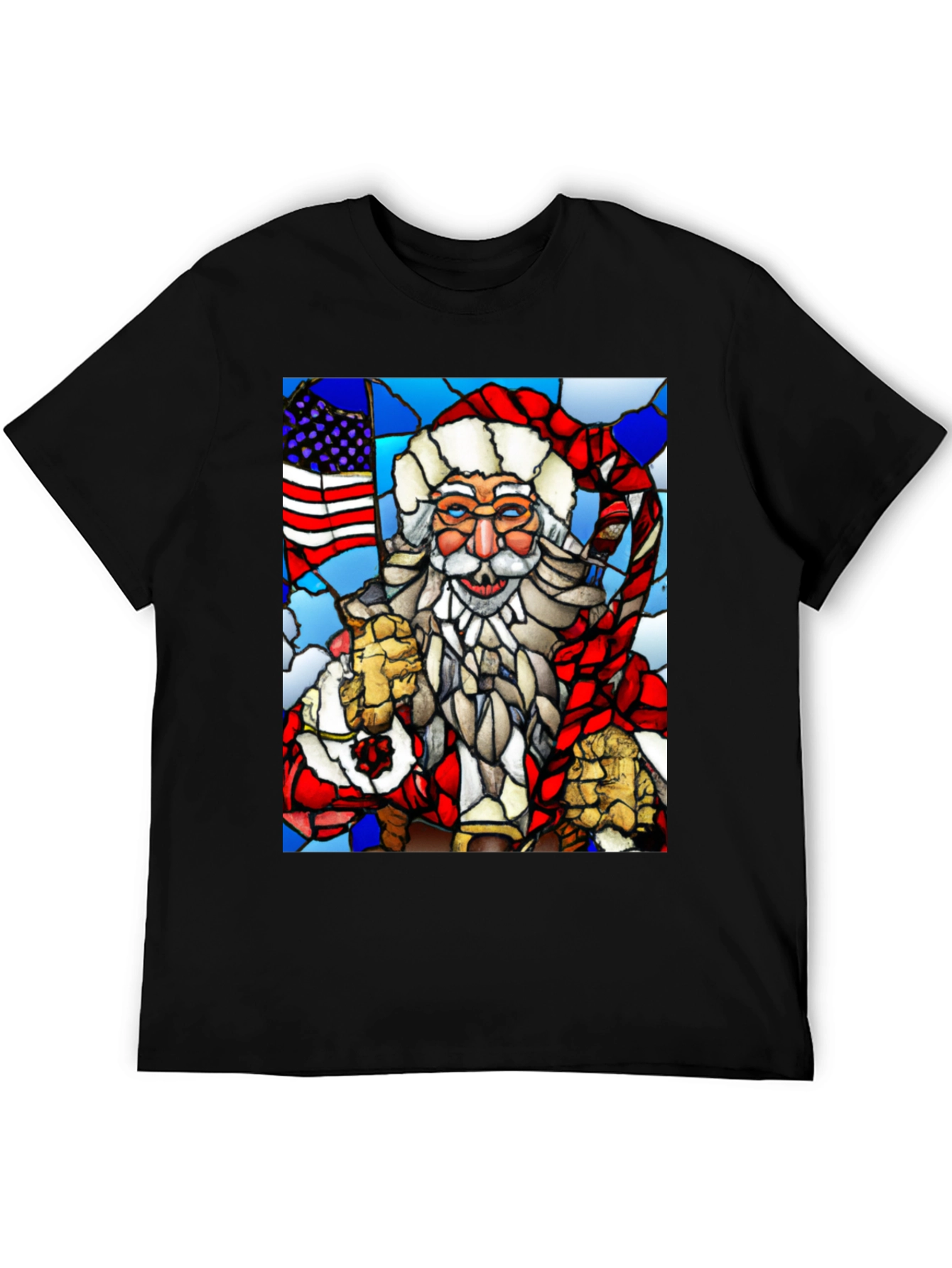 Patriotic Santa Stained Glass T-Shirt