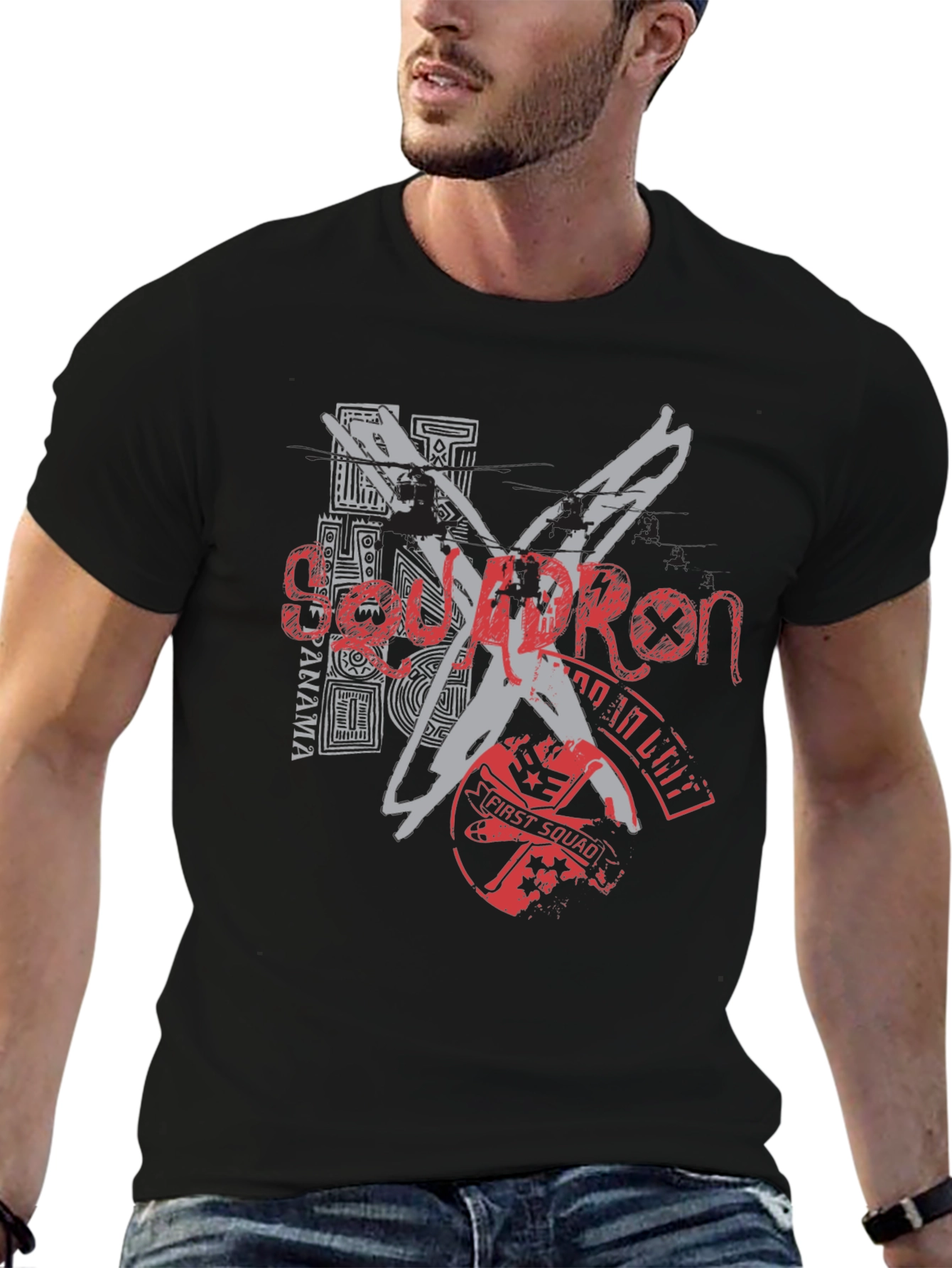 Edgy Graphic Tee: Black T-Shirt with Bold Design