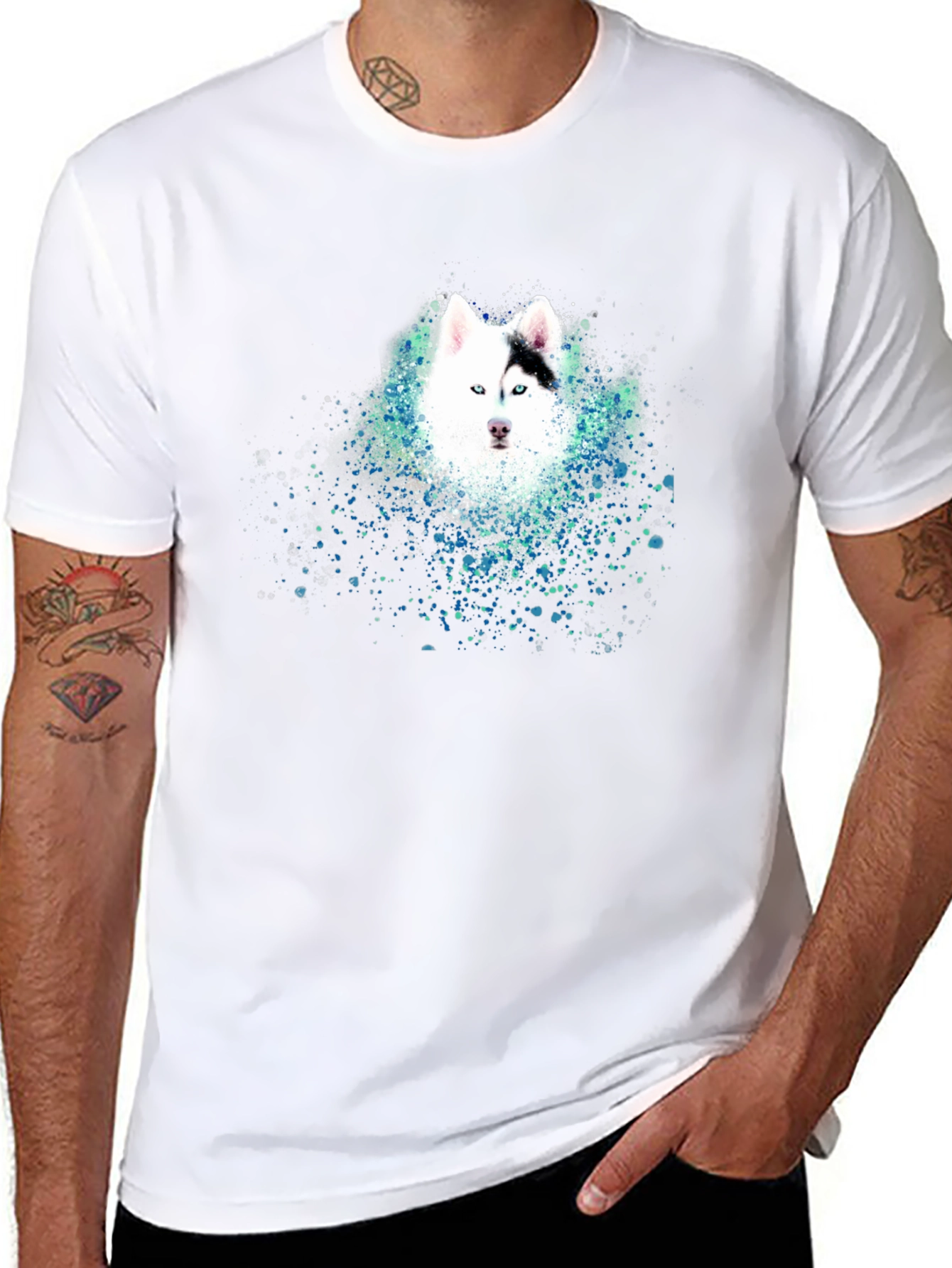 Husky Art Graphic Mens T-Shirt - Black