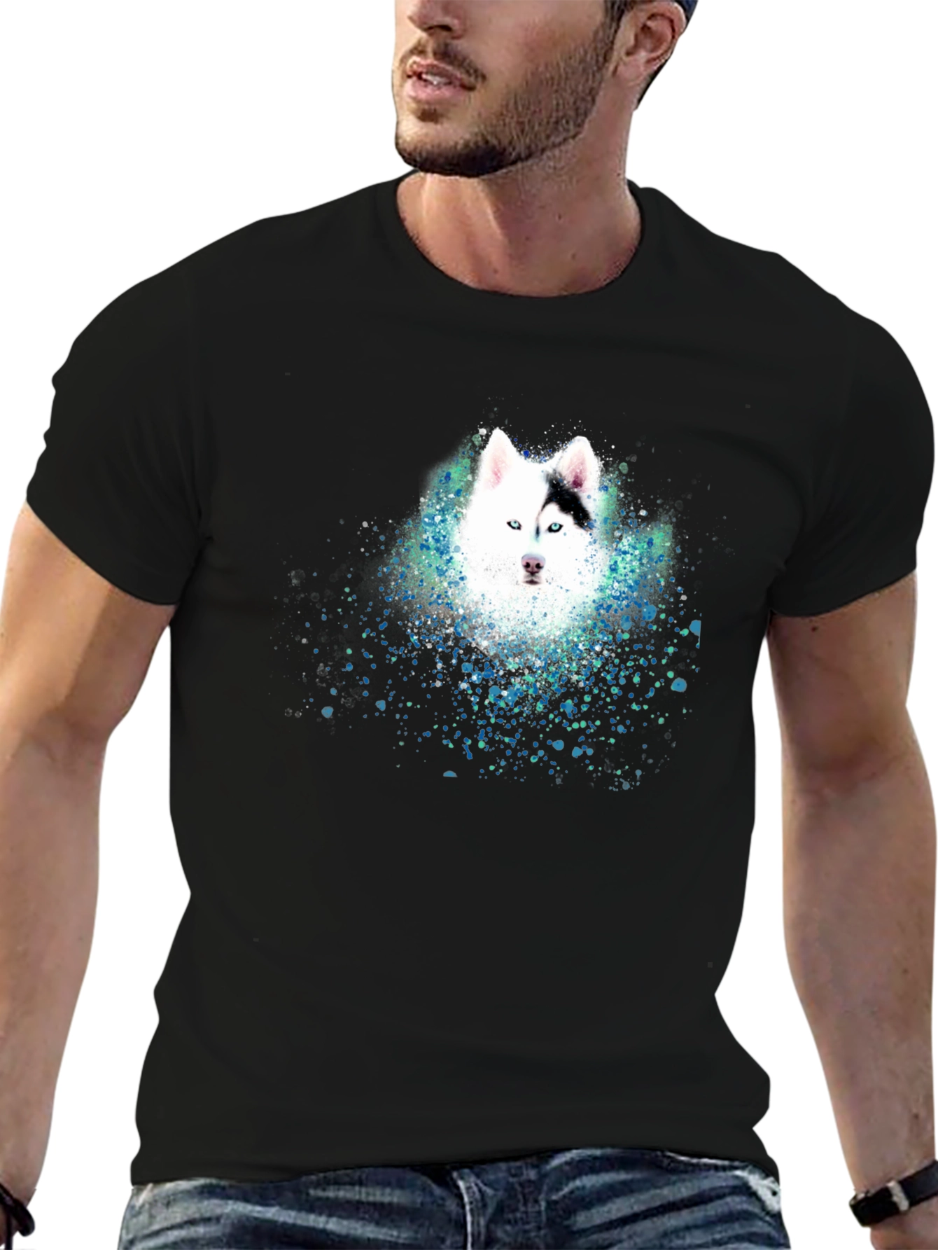 Husky Art Graphic Mens T-Shirt - Black