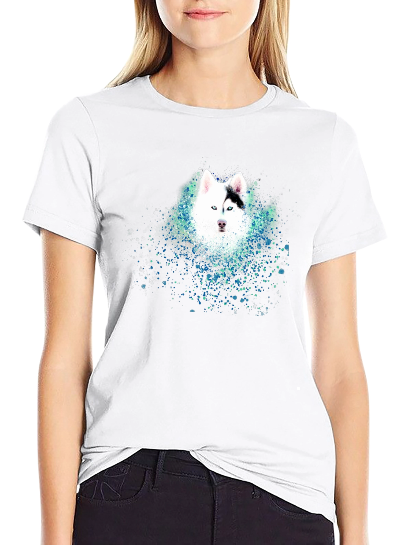 Husky Art Graphic Mens T-Shirt - Black
