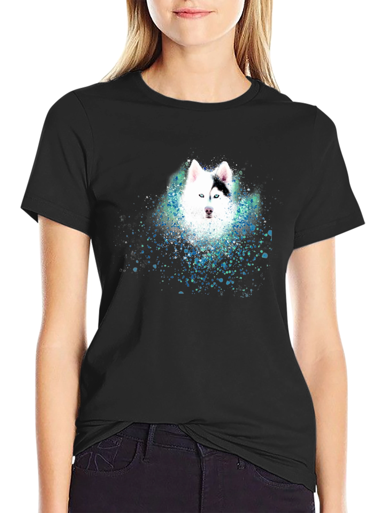 Husky Art Graphic Mens T-Shirt - Black