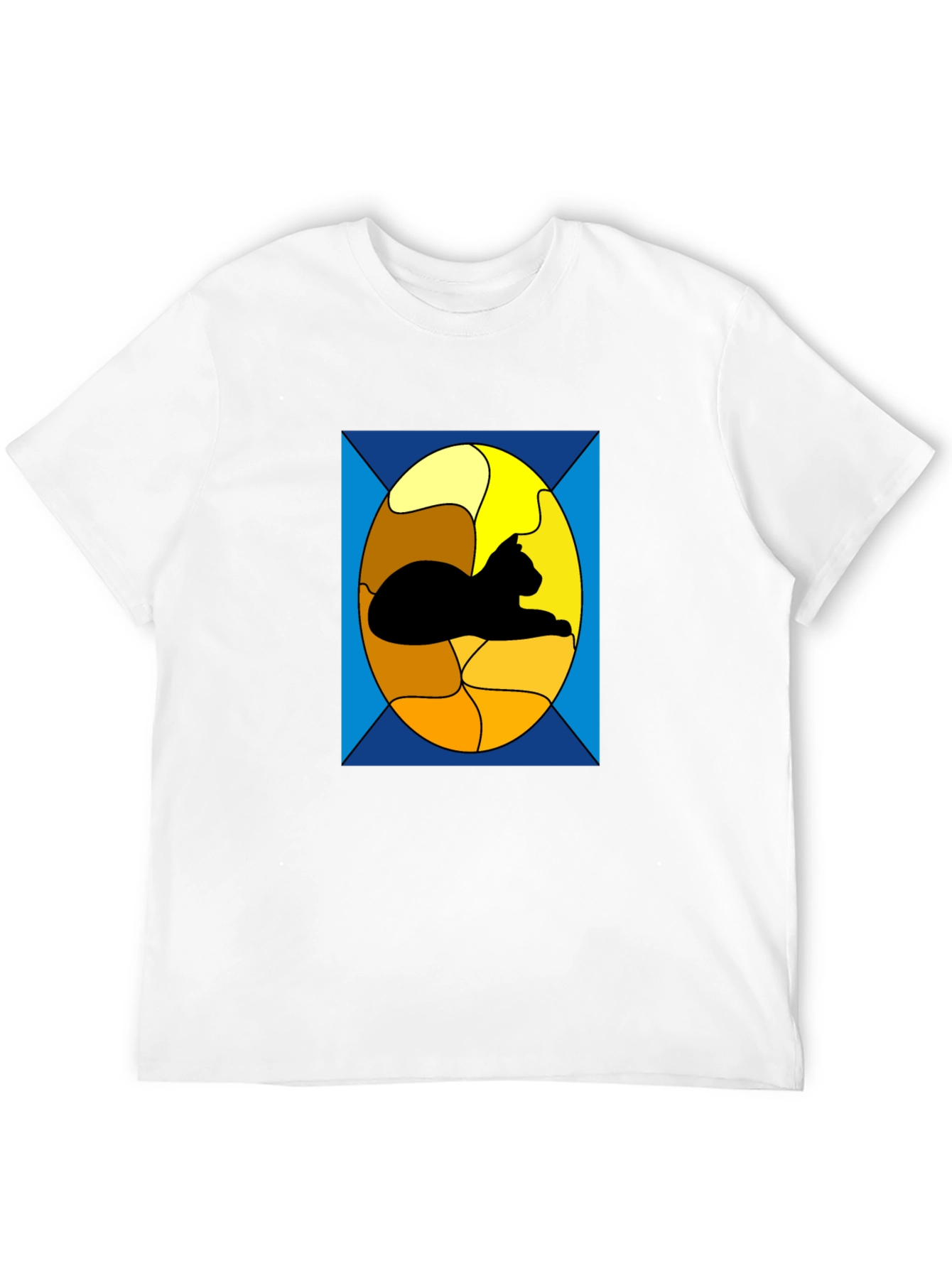 Stained Glass Cat Graphic Tee - Black Casual T-Shirt