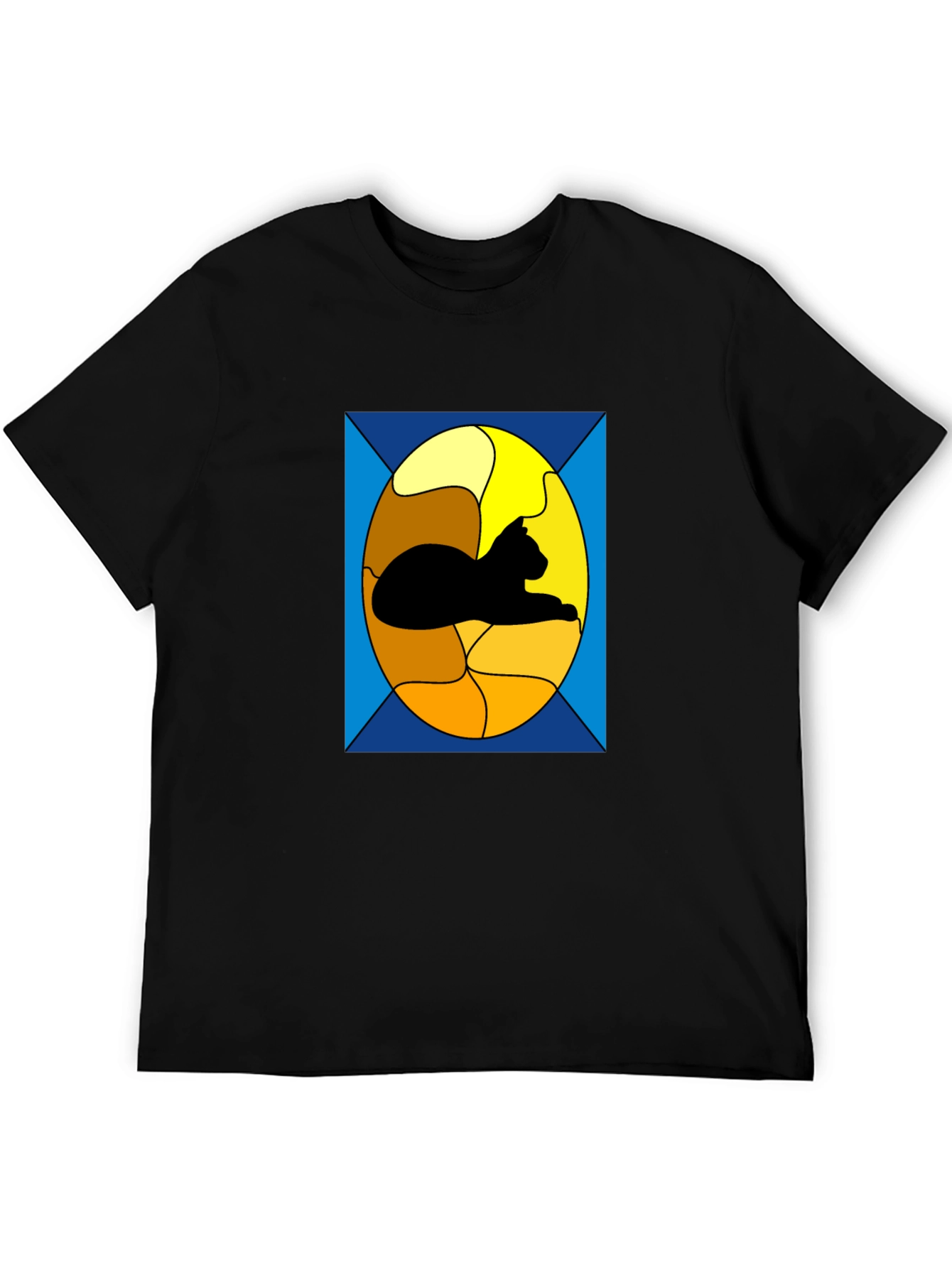 Stained Glass Cat Graphic Tee - Black Casual T-Shirt