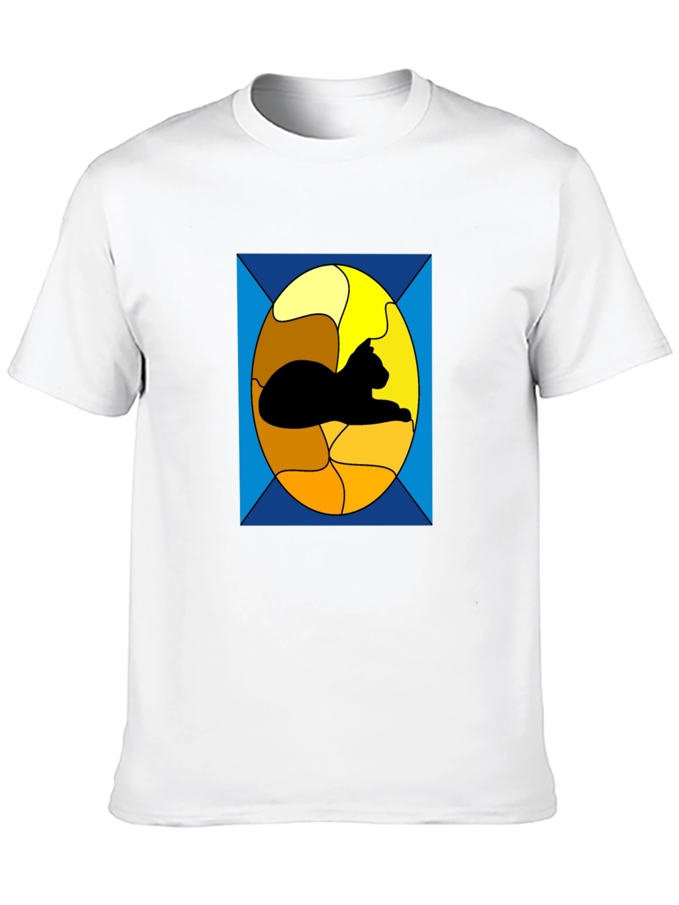Stained Glass Cat Graphic Tee - Black Casual T-Shirt