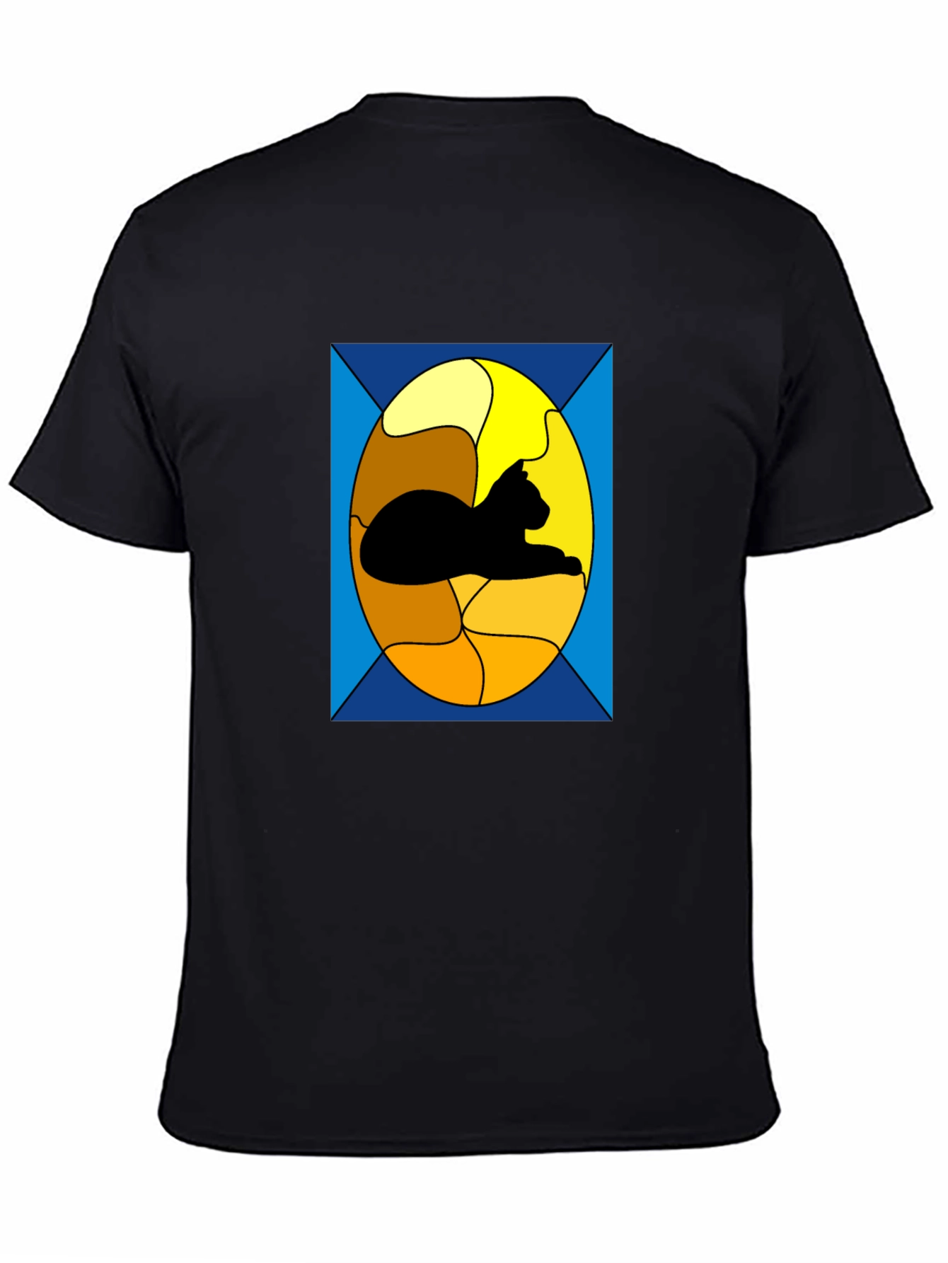 Stained Glass Cat Graphic Tee - Black Casual T-Shirt