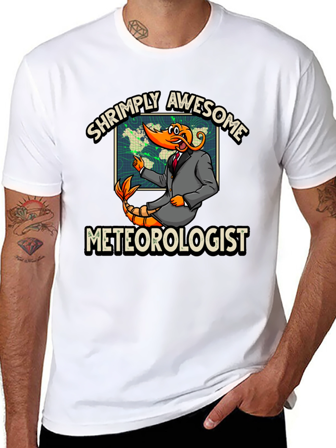 Shrimply Awesome Meteorologist Graphic T-Shirt