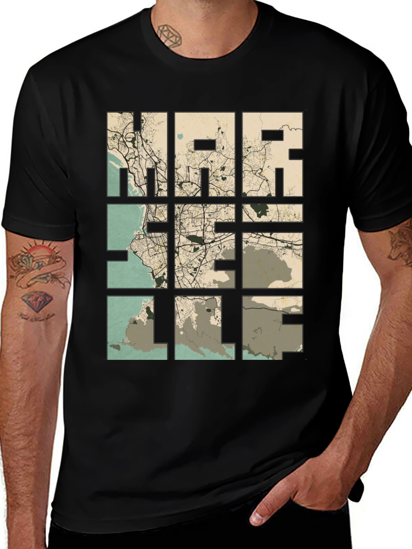 Marseille Map Graphic T-Shirt - Cityscape Tee