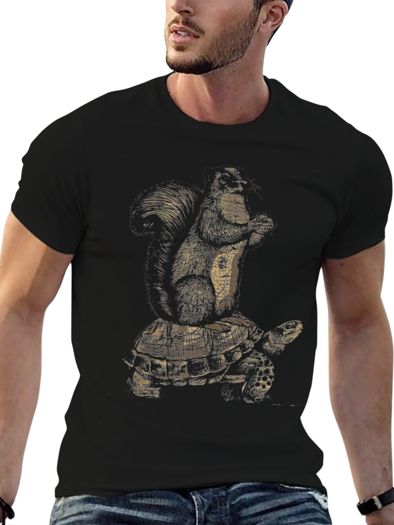 Squirrel Riding Turtle Black Graphic Tee