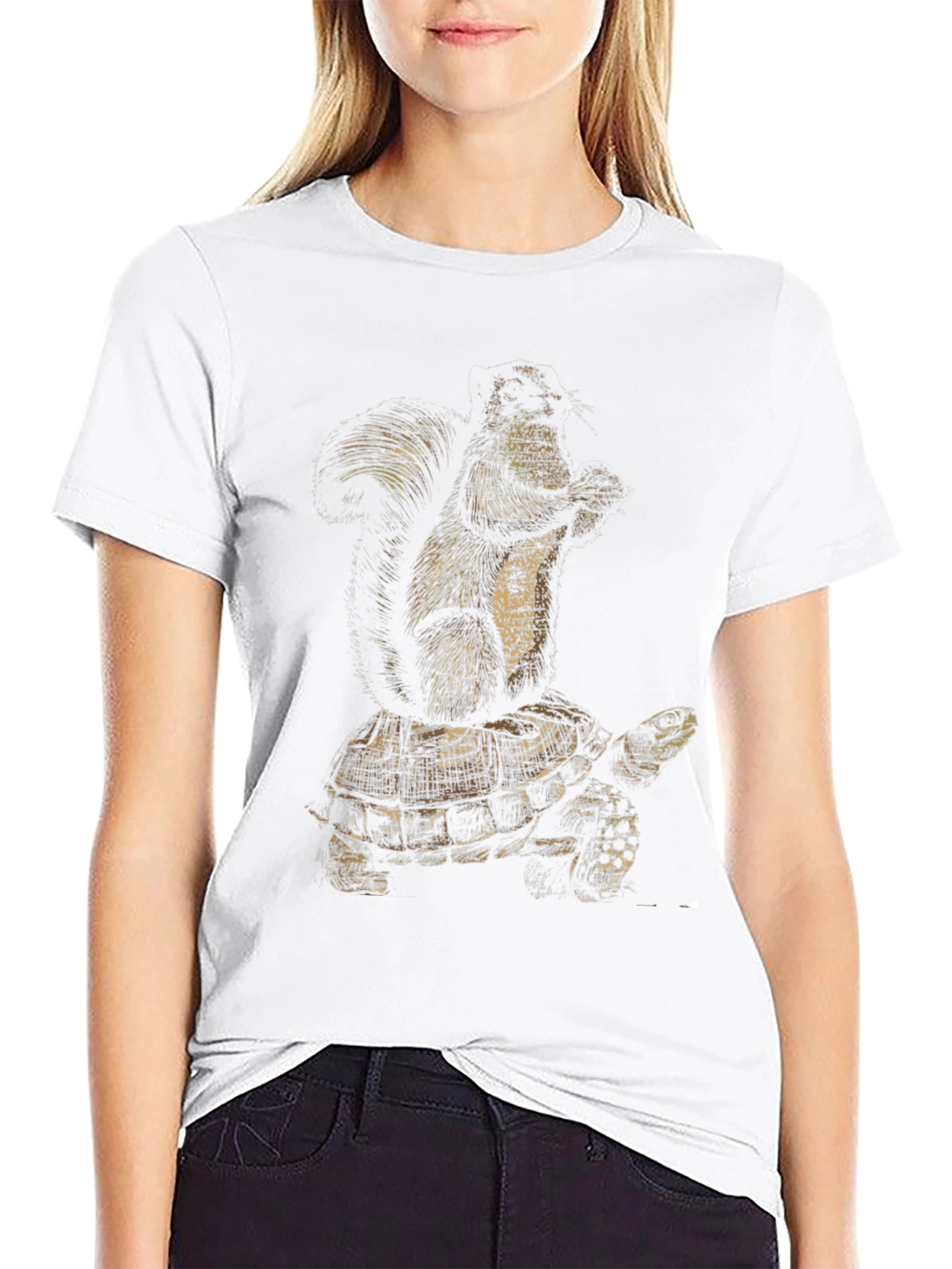 Squirrel Riding Turtle Black Graphic Tee