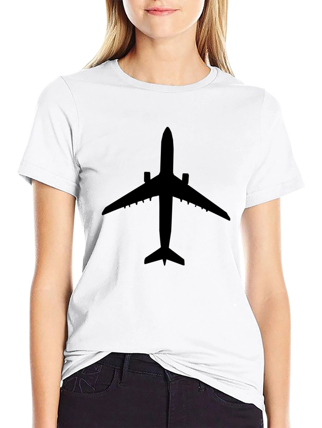 Airplane Silhouette Black T-Shirt - Aviation Enthusiast Tee
