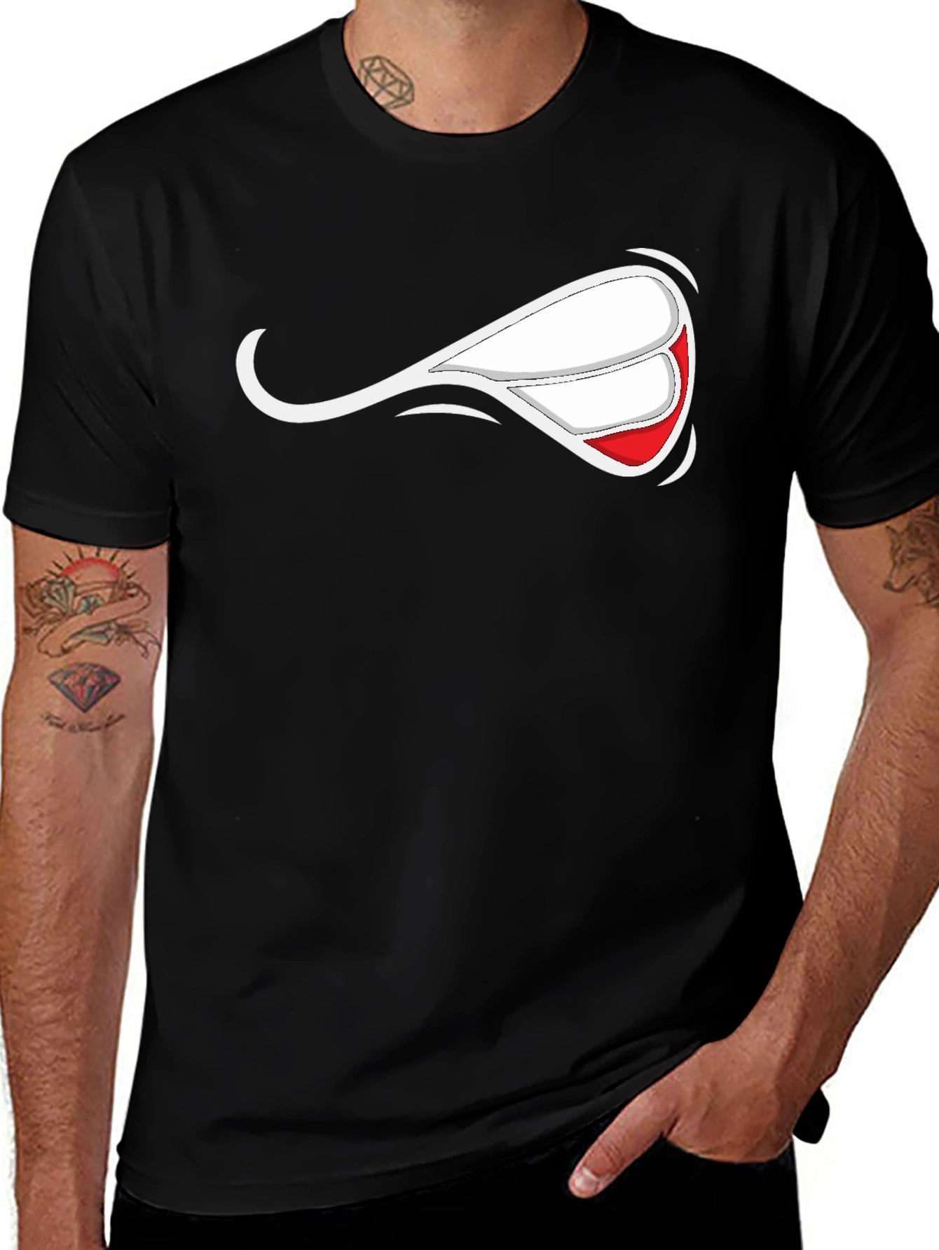 Cool Cartoon Smile Black T-Shirt
