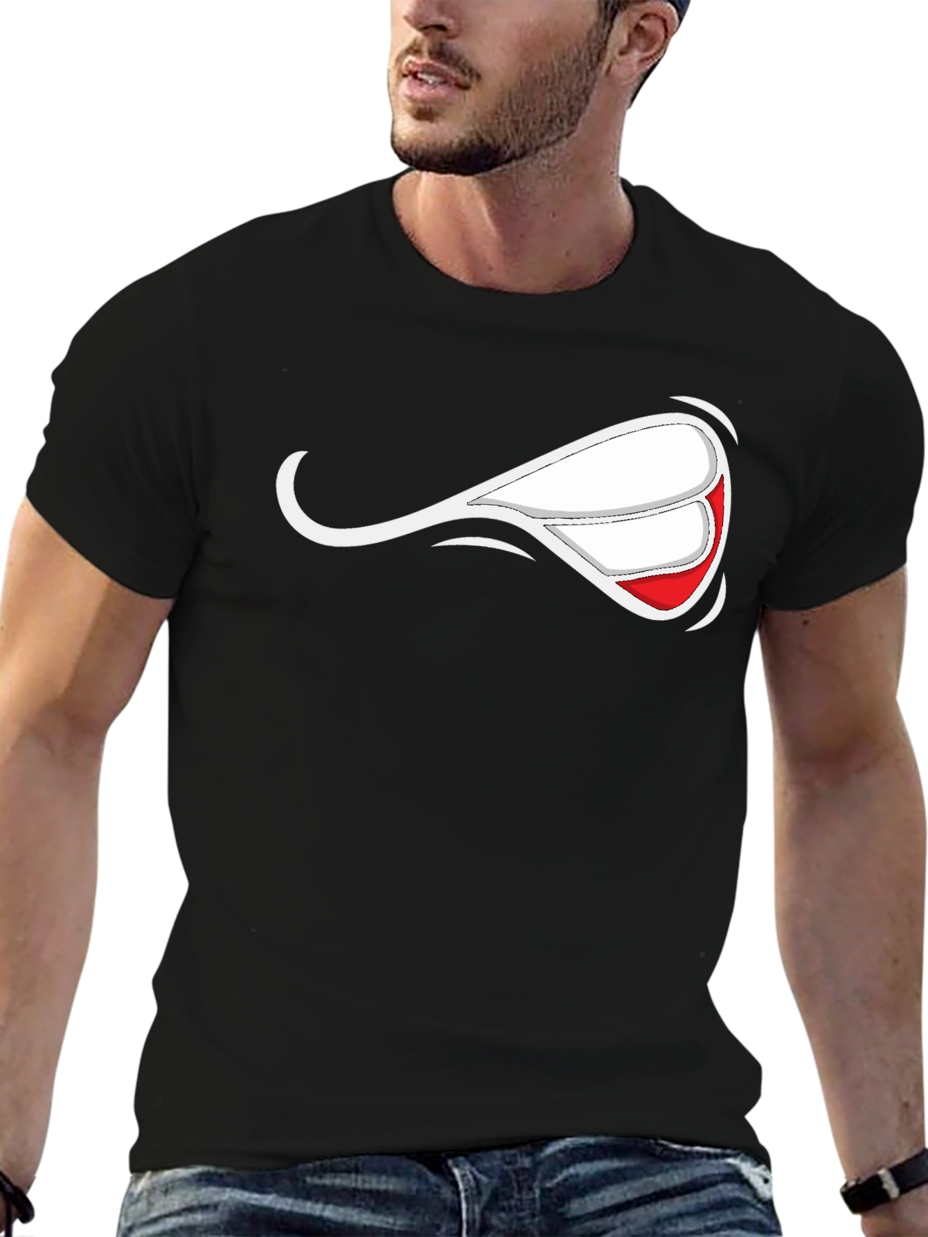 Cool Cartoon Smile Black T-Shirt