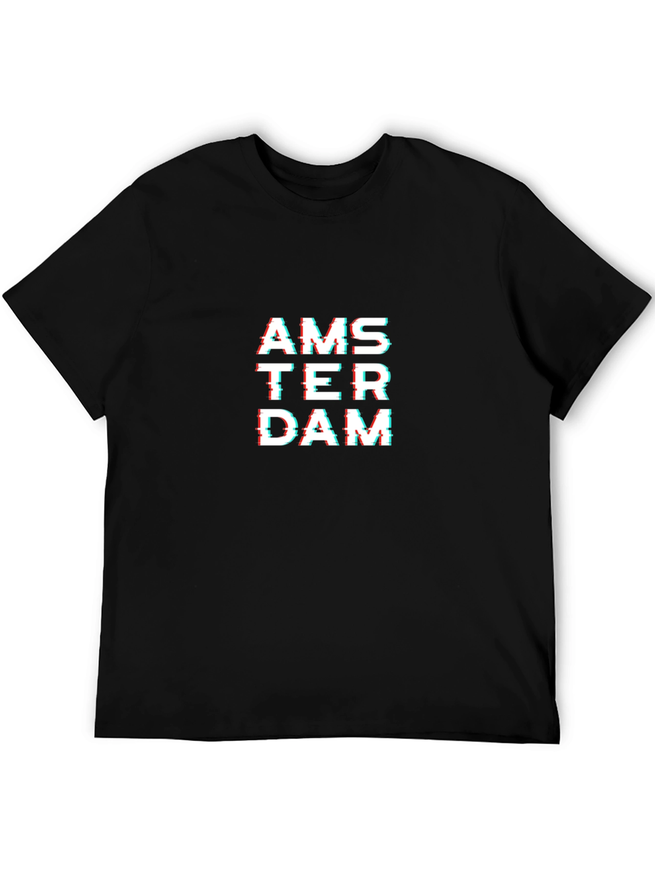 Amsterdam Glitch Text Black T-Shirt