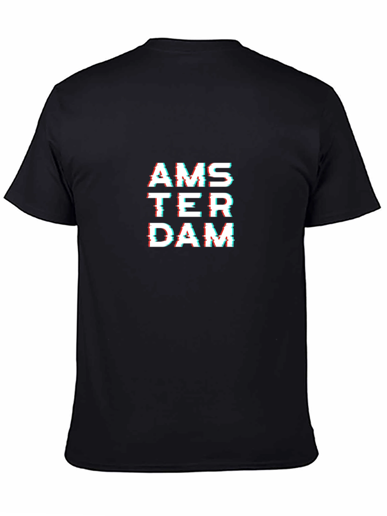 Amsterdam Glitch Text Black T-Shirt