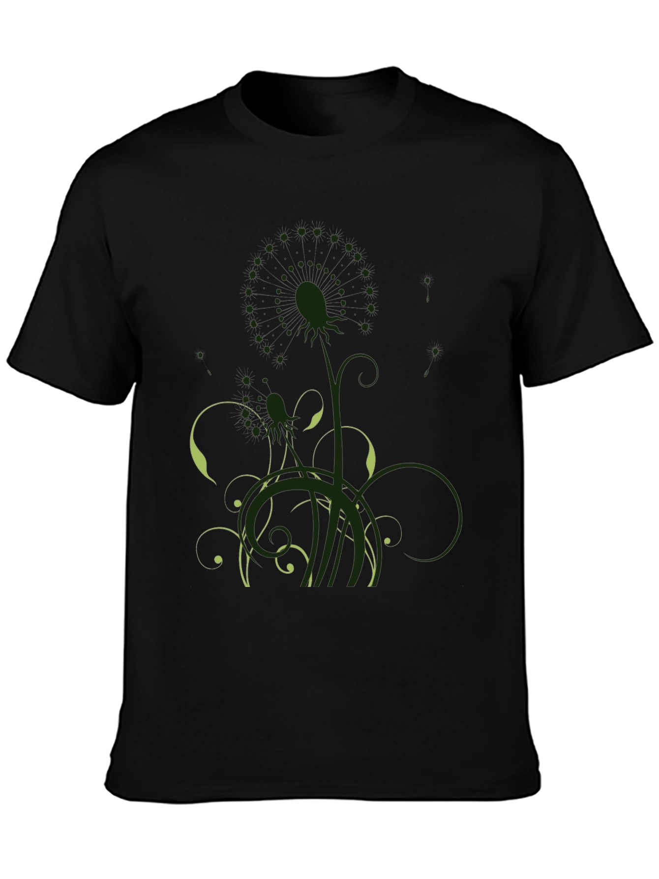 Mens Black T-Shirt with Artistic Floral Graphic