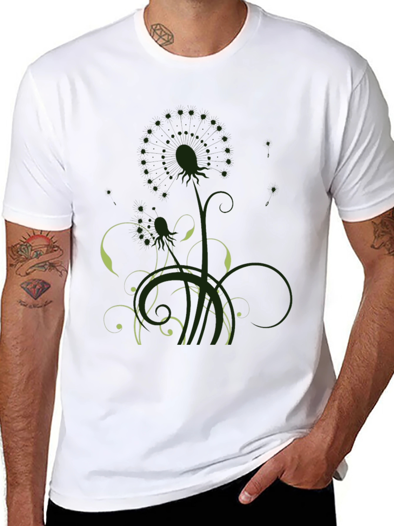 Mens Black T-Shirt with Artistic Floral Graphic