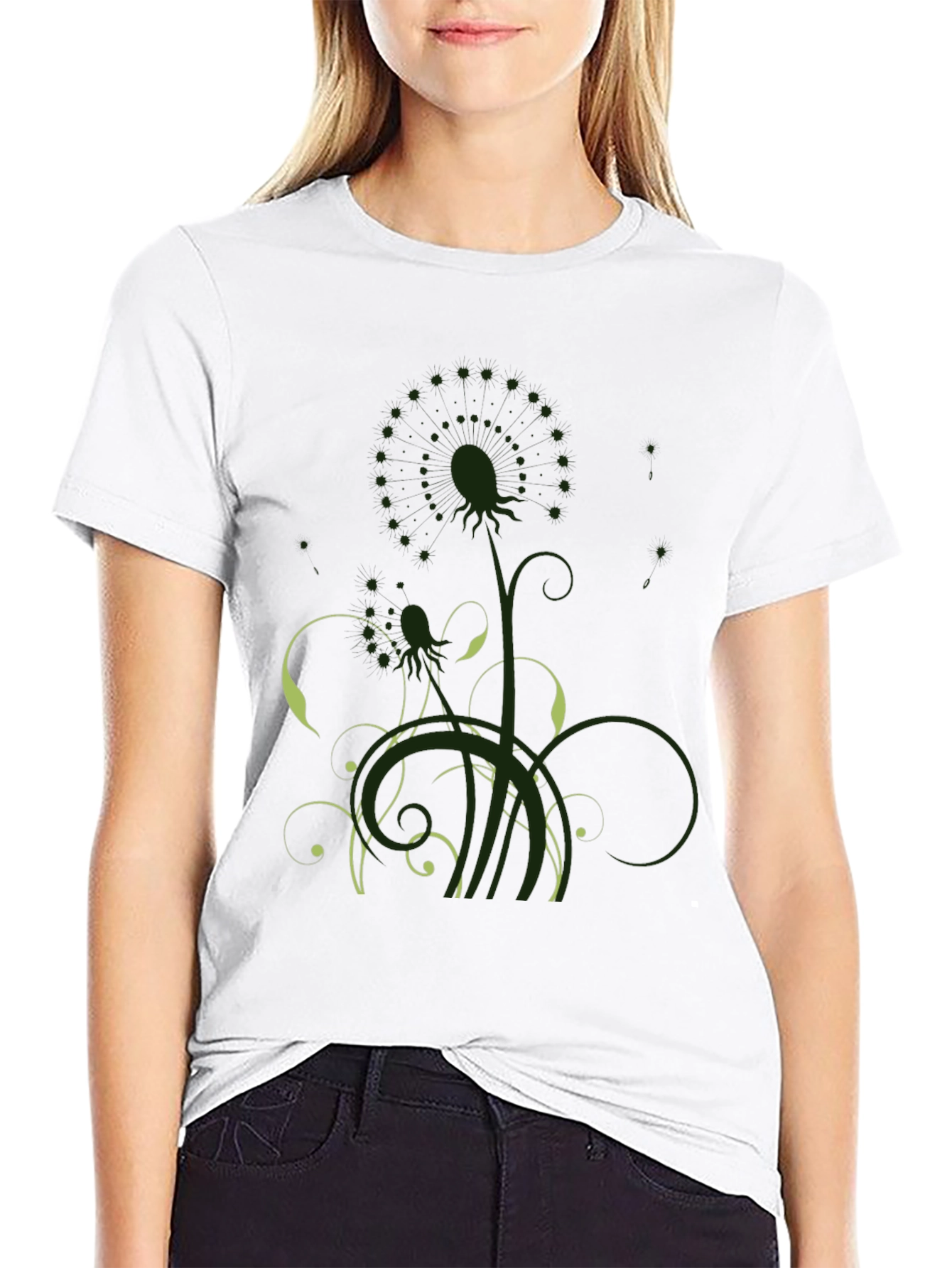 Mens Black T-Shirt with Artistic Floral Graphic