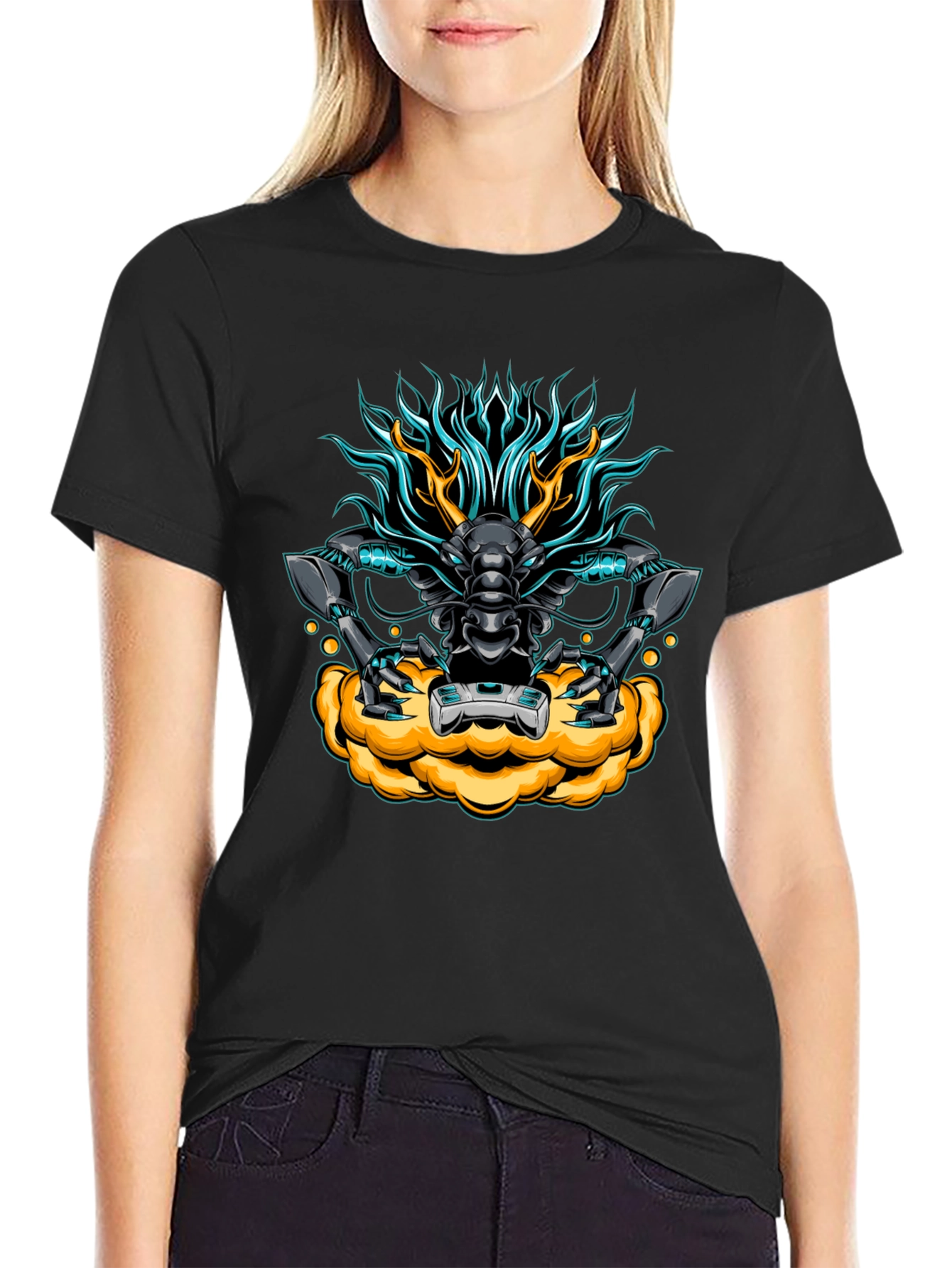 Cyberpunk Dragon Graphic Tee - Black