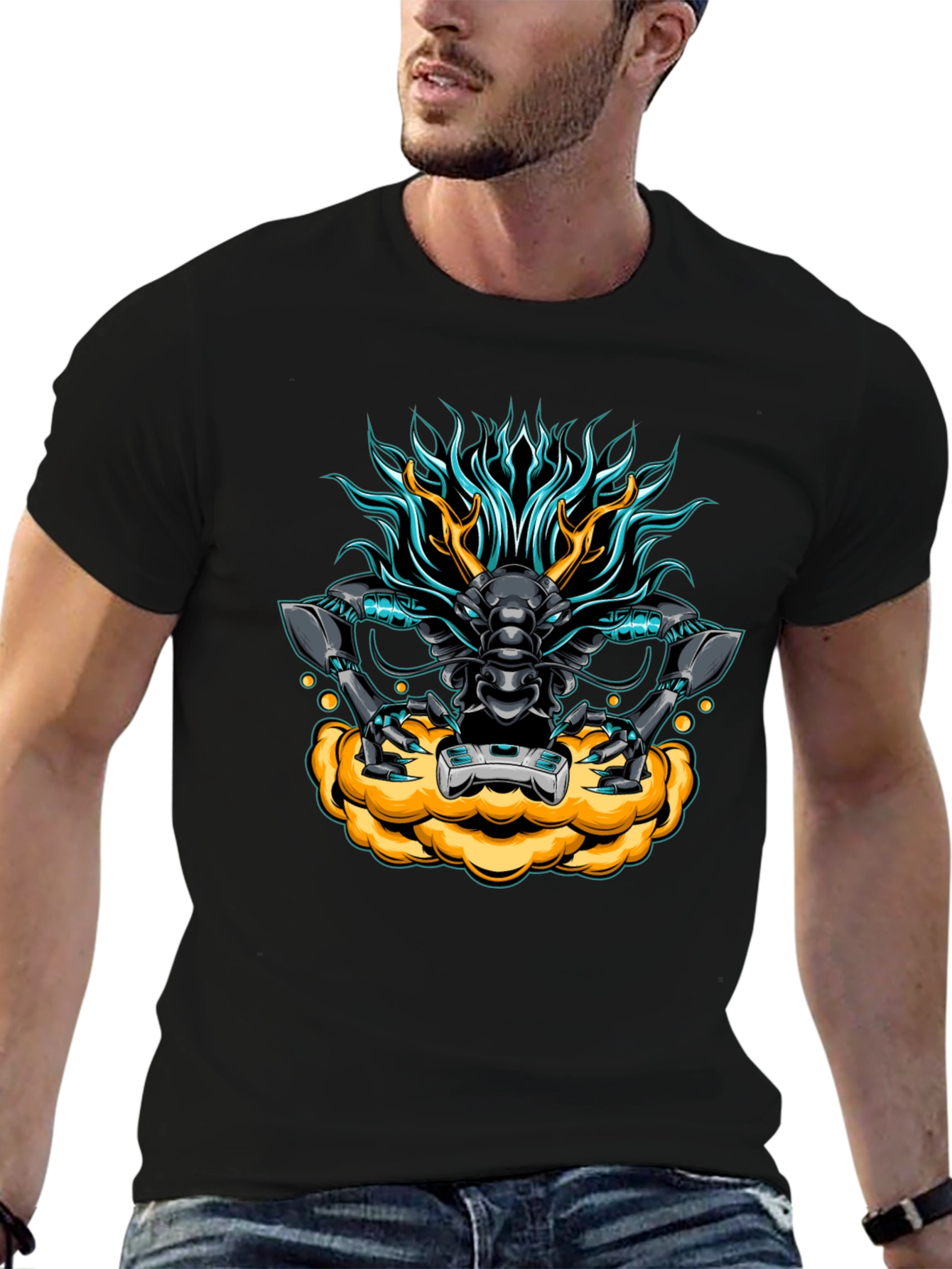Cyberpunk Dragon Graphic Tee - Black